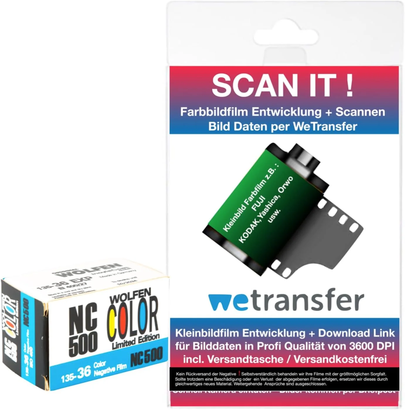 فیلم رنگی کوچک اورجینال وولفن (اُروُ) NC500 با حساسیت 400 ASA، 36 عکس به همراه اطلاعات اسکن و پردازش از طریق WE Transfer - ارسال به سراسر جهان