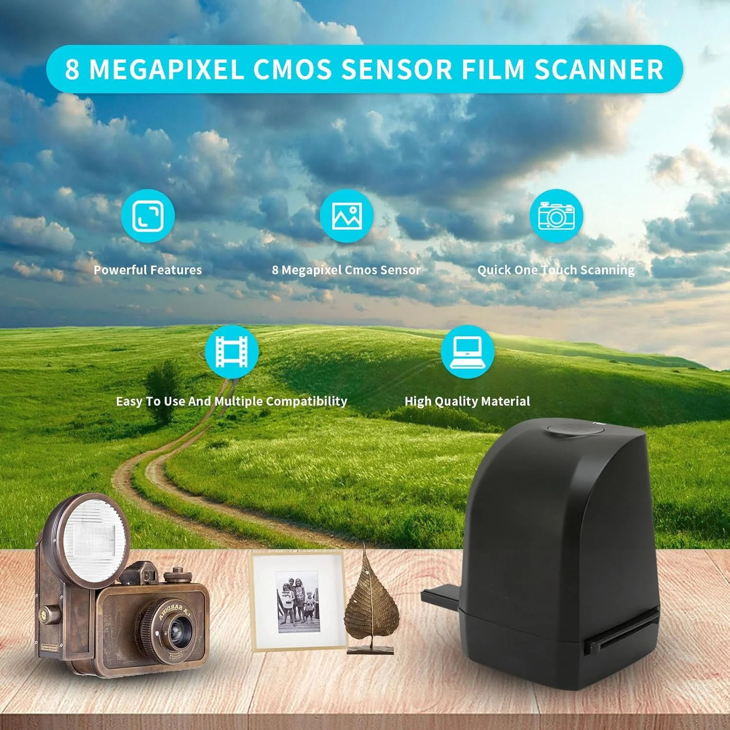 اسکنر اسلاید نگاتیو فیلم، سنسور CMOS 8 مگاپیکسلی 135 میلی‌متری 35 میلی‌متری، اتصال USB اسکن با یک لمس برای ویندوز XP ویستا 7 8 10