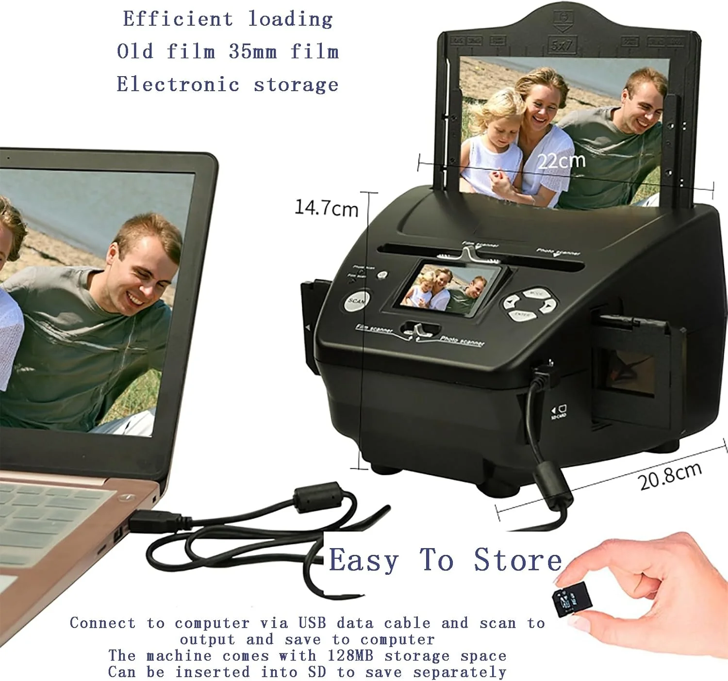 اسکنر دیجیتال نگاتیو 35 میلی‌متری، پشتیبانی از اسلاید فیلم خروجی USB، مبدل اسلاید فیلم با رزولوشن بالا با نرم افزار OCR، پشتیبانی از عکس های کاغذی 3 * 5، 4 * 6، 5 * 7، نگاتیوهای 135 (35 میلی‌متری)، پوزیتیوها