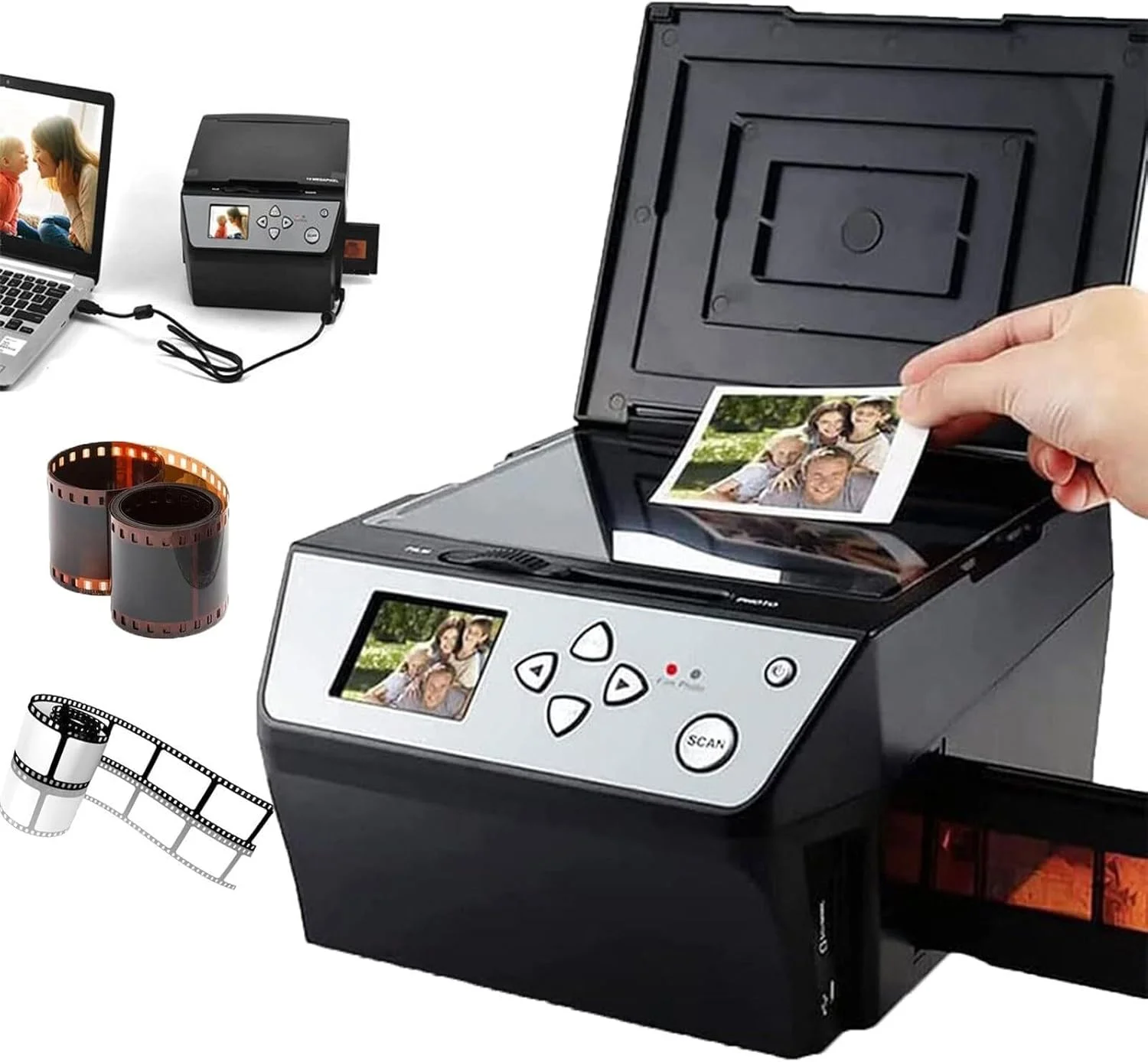 اسکنر USB چند منظوره (فیلم/اسلاید/عکس) - تبدیل فیلم 135 و 110 / اسلاید 35 میلی متری + عکس/سند/کارت ویزیت به فایل دیجیتال 22 مگاپیکسلی HD Jpg + صفحه نمایش LCD 5 اینچی