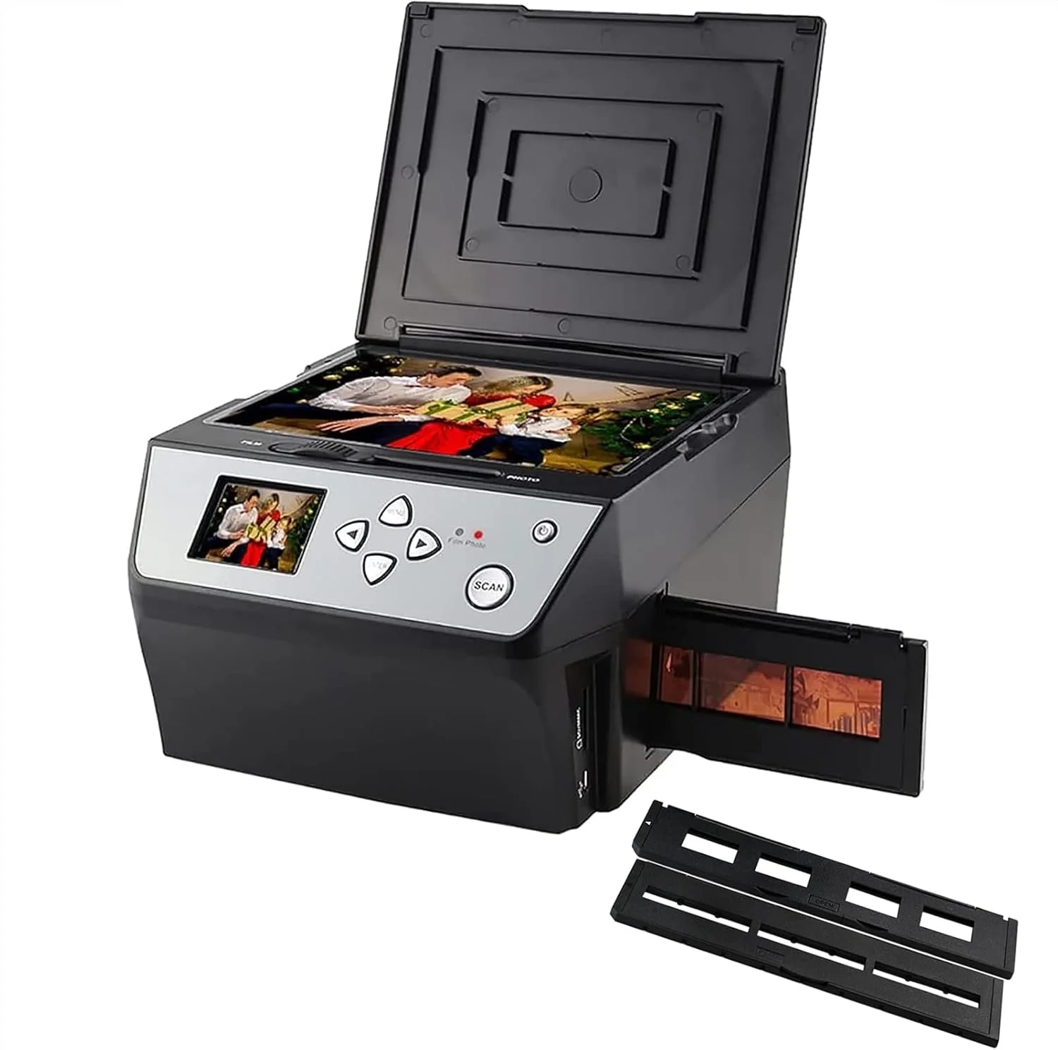 اسکنر اسلاید چند منظوره، صفحه نمایش رنگی 2.4 TFT دیجیتال فیلم با نرم افزار OCR، پشتیبانی از خروجی USB، تبدیل نگاتیو اسلاید فیلم 35 میلی متری رنگی و سیاه و سفید / عکس های کاغذی 3*5، 4*6، 5*7 / سند / کارت ویزیت