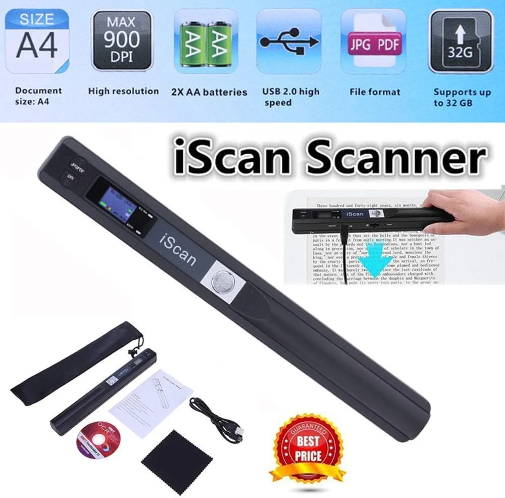 اسکنر قابل حمل Microware iSCAN 900 DPI A4، اسکنر دستی اسناد برای تجارت، عکس، رسید، کتاب، انتخاب فرمت JPG/PDF، اسکنر دستی کارت Micro SD