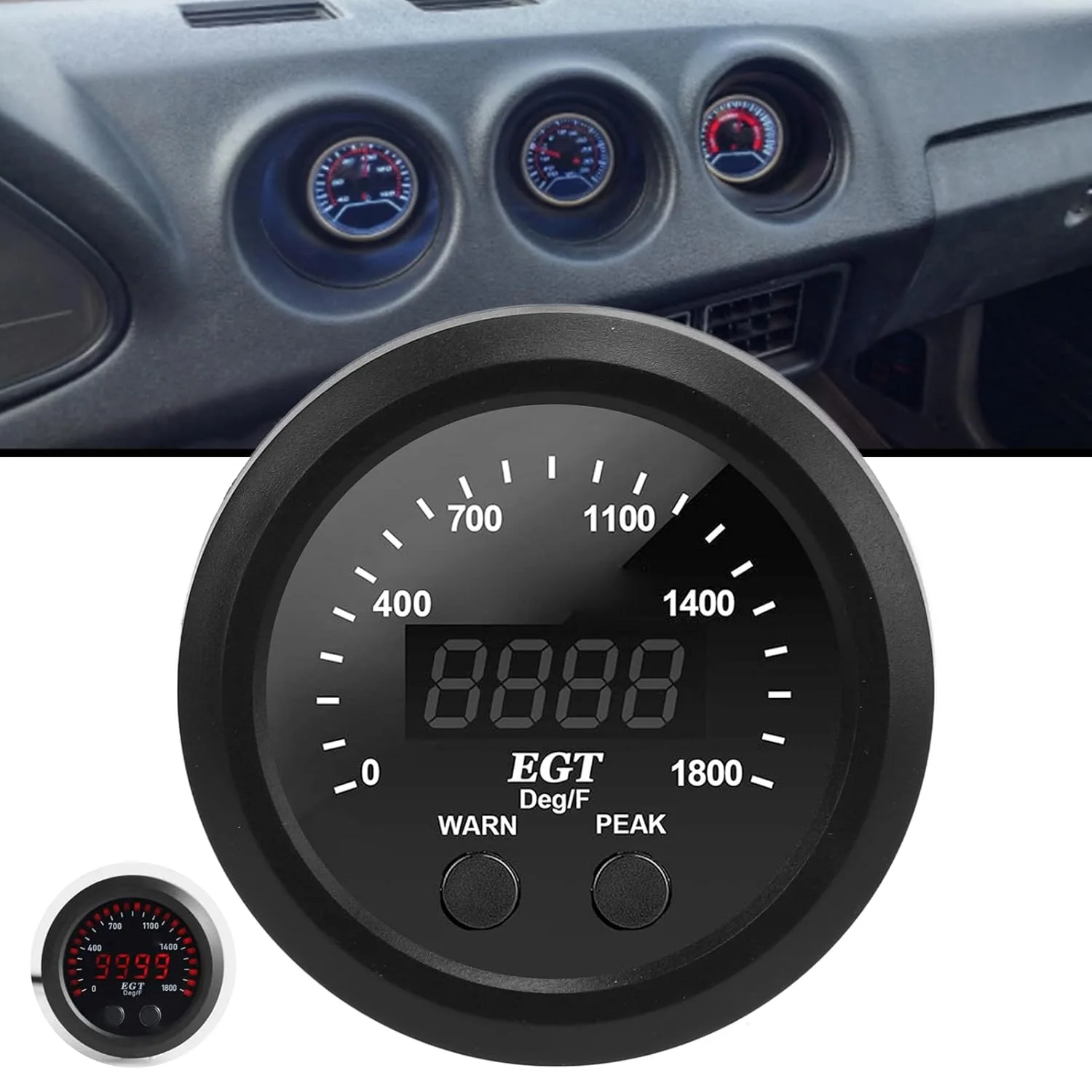 کیت گیج دمای گاز، نمایشگر EGT، گیج دمای گاز خودرو با سنسور 52 میلی‌متری