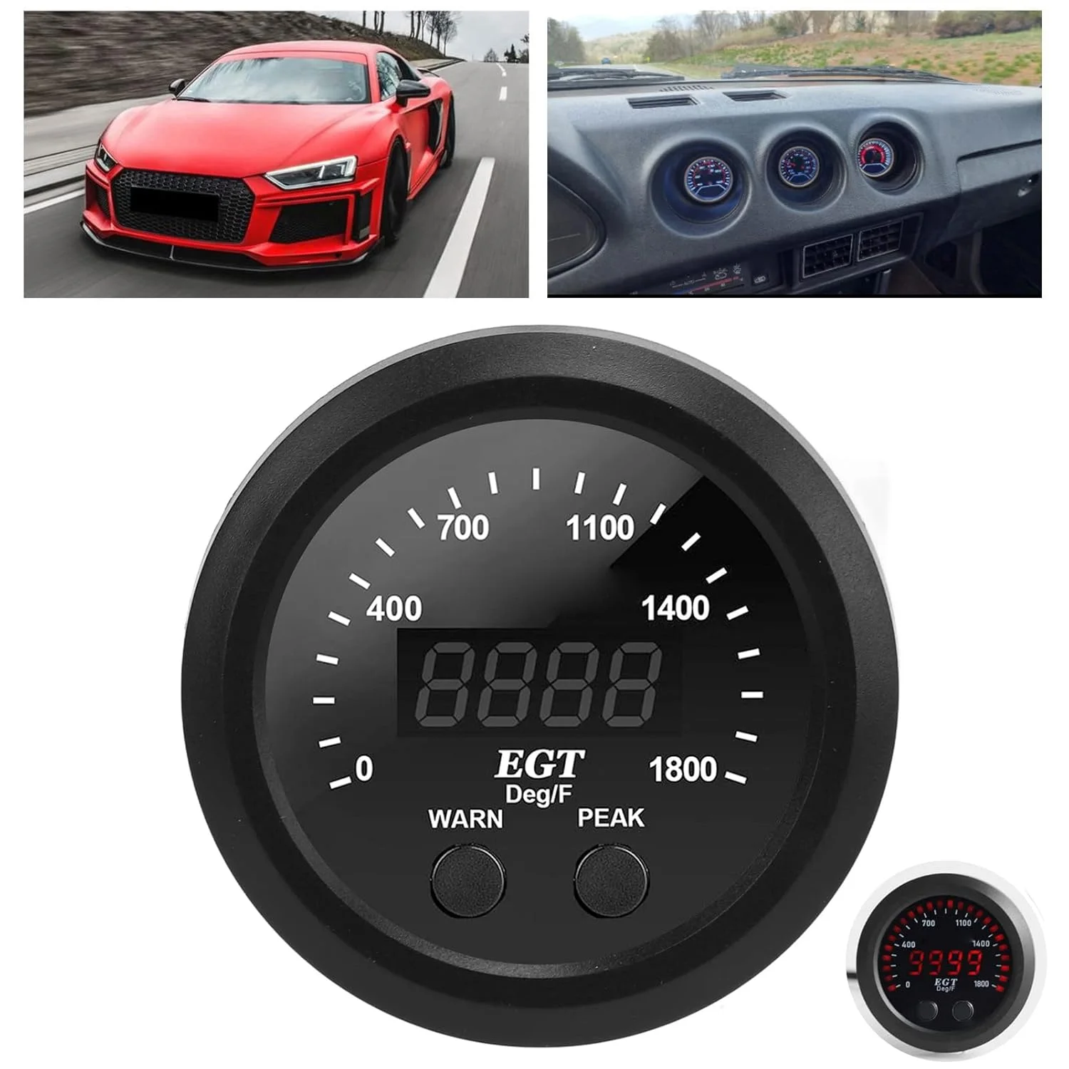 کیت گیج دمای گاز، نمایشگر EGT، گیج دمای گاز خودرو با سنسور 52 میلی‌متری