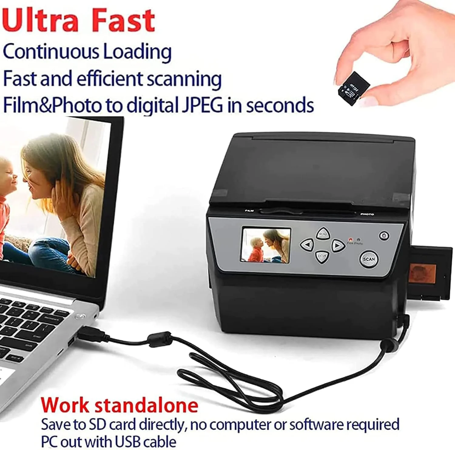 اسکنر فیلم و اسلاید دیجیتال 22 مگاپیکسلی با صفحه نمایش LCD برای تبدیل فیلم 135 / اسلاید 35 میلی متری / کارت ویزیت فیلم 110 به عکس های دیجیتال JPG اسکنر فیلم و اسلاید دیجیتال 22 مگاپیکسلی با صفحه نمایش LCD برای تبدیل فیلم 135 / اسلاید 35 میلی متری / کارت ویزیت فیلم 110 به عکس های دیجیتال JPG