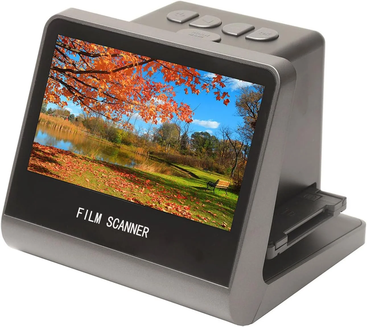 اسکنر فیلم و اسلاید برای فیلم 135 با ابعاد 36 * 24 میلی متر، 126KPK، فیلمبرداری 110، Super8، اسلاید به عکس های دیجیتال JPEG با حافظه 16 گیگابایتی، صفحه نمایش ال سی دی 5 اینچی، پشتیبانی از برنامه، اتصال به کامپیوتر و تلویزیون