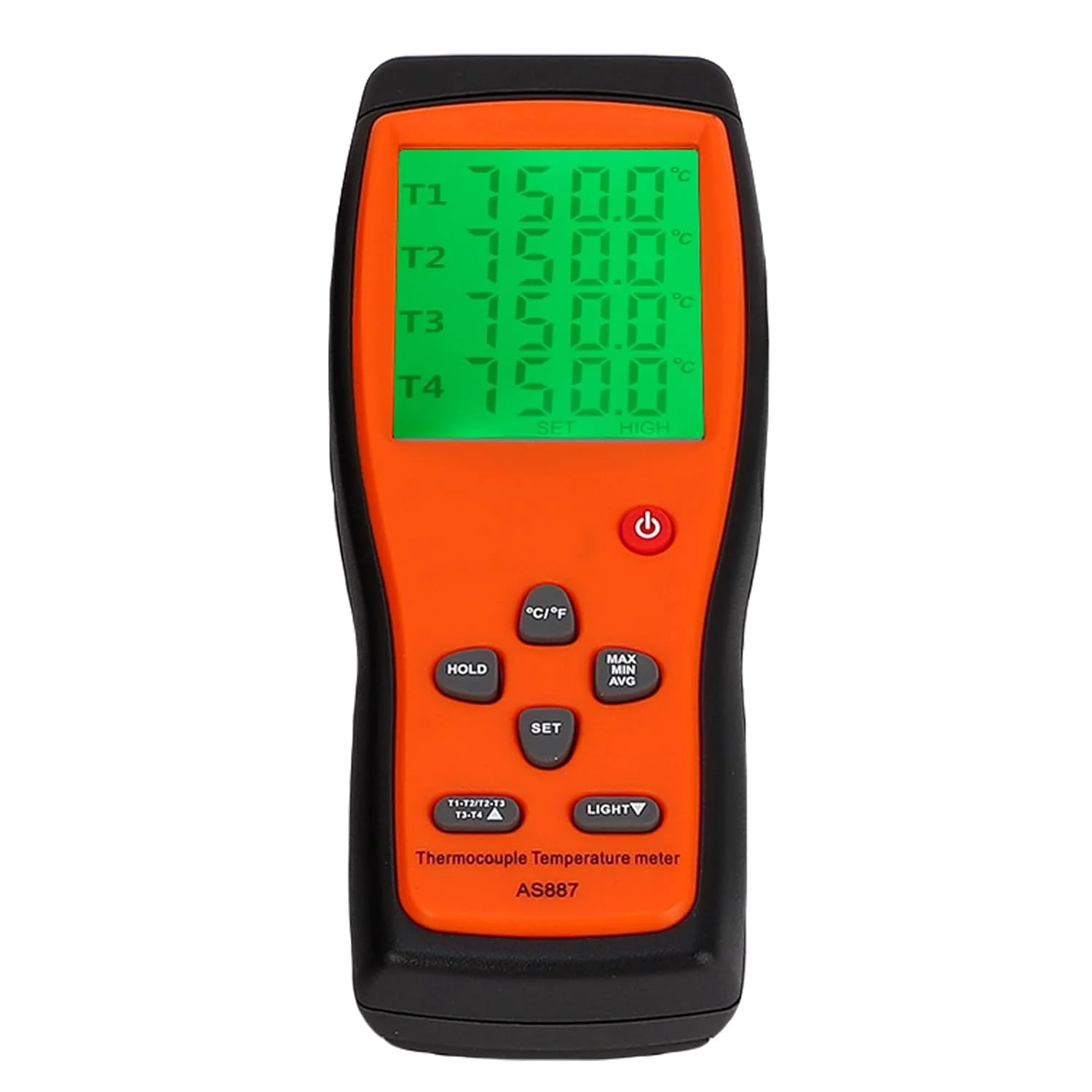 دماسنج ترموکوپل، دماسنج دیجیتال 4 کاناله نوع K، تستر دمای بالا 200-~1372 درجه سانتیگراد با 4 پروب، 2 واحد قابل تعویض