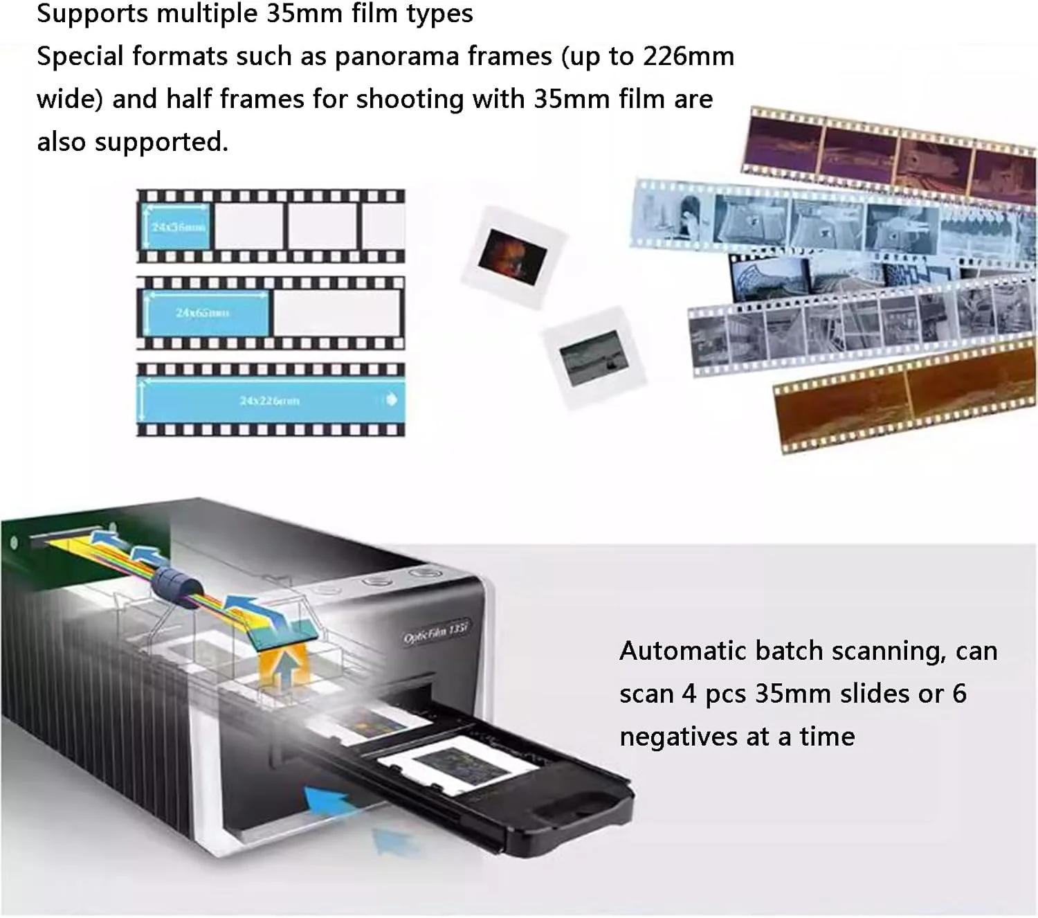 اسکنر اتوماتیک فیلم و اسلاید، اسکنر نوار فیلم نگاتیو 35 میلی متری و اسلاید، تبدیل دسته ای اسلایدها و نگاتیوهای فیلم 35 میلی متری، پشتیبانی از نرم افزار ویرایش شخص ثالث، حداکثر 7200 DPI اسکنر اتوماتیک فیلم و اسلاید، اسکنر نوار فیلم نگاتیو 35 میلی متری و اسلاید، تبدیل دسته ای اسلایدها و نگاتیوهای فیلم 35 میلی متری، پشتیبانی از نرم افزار ویرایش شخص ثالث، حداکثر 7200 DPI