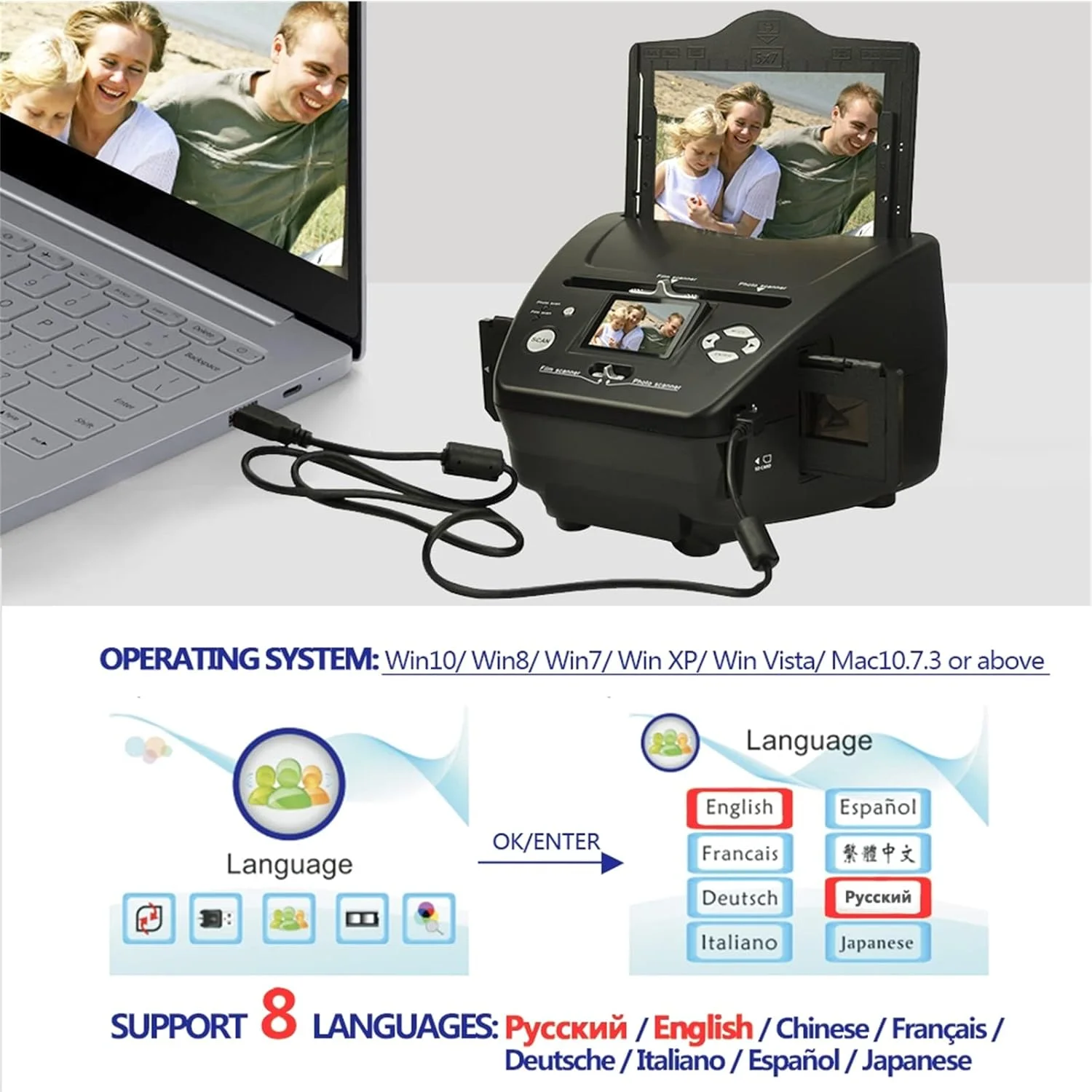 تبدیل کننده فیلم قابل حمل، اسکنر دیجیتال فیلم و عکس، صفحه نمایش رنگی ال سی دی 2.4 اینچی، اسکنر نگاتیو برای ویندوز XP/Vista/Win 7/Win XP/Win Vista تبدیل کننده فیلم قابل حمل، اسکنر دیجیتال فیلم و عکس، صفحه نمایش رنگی ال سی دی 2.4 اینچی، اسکنر نگاتیو برای ویندوز XP/Vista/Win 7/Win XP/Win Vista