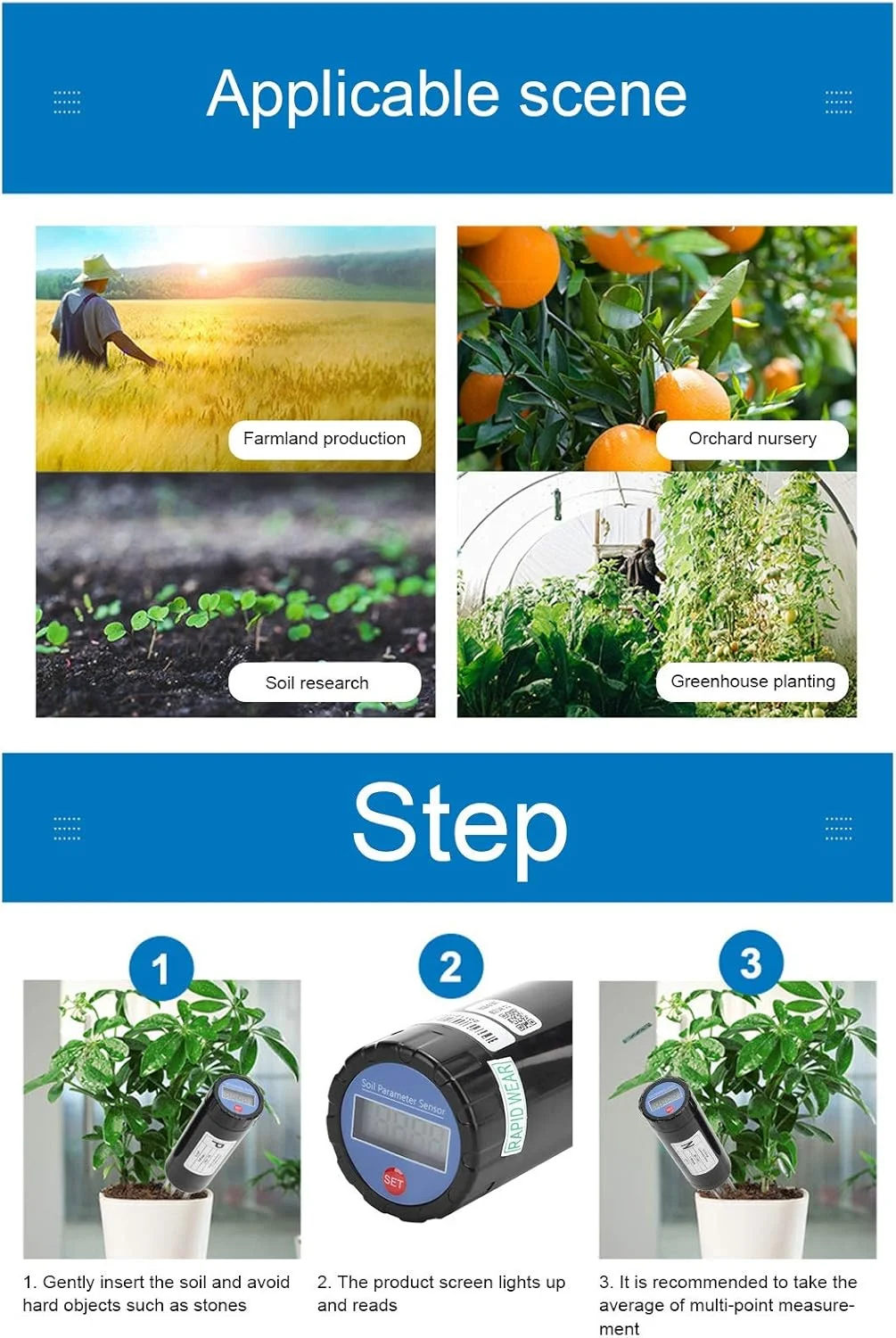 دستگاه سنجش خاک قابل حمل کیانسو مدل NPK، مناسب مزارع و باغ ها، دارای حسگر IP68 دستگاه سنجش خاک قابل حمل کیانسو مدل NPK، مناسب مزارع و باغ ها، دارای حسگر IP68