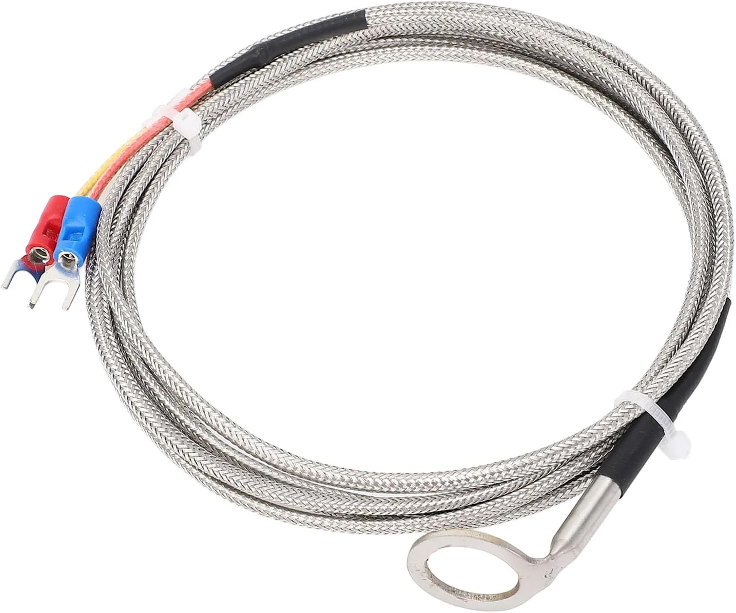 سنسور ترموکوپل نوع K خمیده، پروب اندازه گیری دما، سنسور دمای سرسیلندر استیل ضد زنگ برای اندازه گیری CHT موتور خودرو با واشر شناسه 14 میلی متری، سیم بافته فلزی