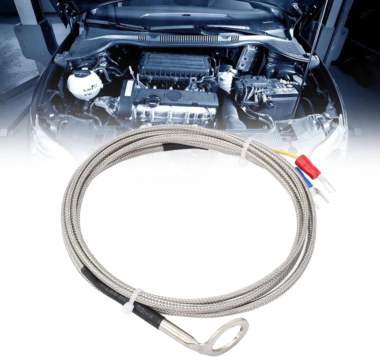 سنسور ترموکوپل نوع K خمیده، پروب اندازه گیری دما، سنسور دمای سرسیلندر استیل ضد زنگ برای اندازه گیری CHT موتور خودرو با واشر شناسه 14 میلی متری، سیم بافته فلزی