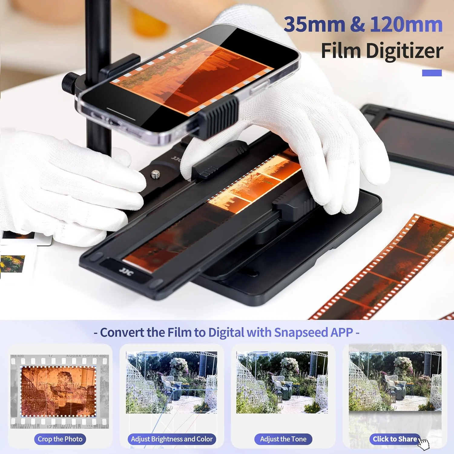 مجموعه مبدل فیلم موبایل JJC MFN-K1 به طور ویژه برای کاربران تلفن همراه طراحی شده است تا فیلم 35 میلی متری یا 120 را دوباره عکاسی کنند و فیلم های اصلی شما را به فایل های دیجیتال تبدیل کنند. مجموعه مبدل فیلم موبایل JJC MFN-K1 به طور ویژه برای کاربران تلفن همراه طراحی شده است تا فیلم 35 میلی متری یا 120 را دوباره عکاسی کنند و فیلم های اصلی شما را به فایل های دیجیتال تبدیل کنند.