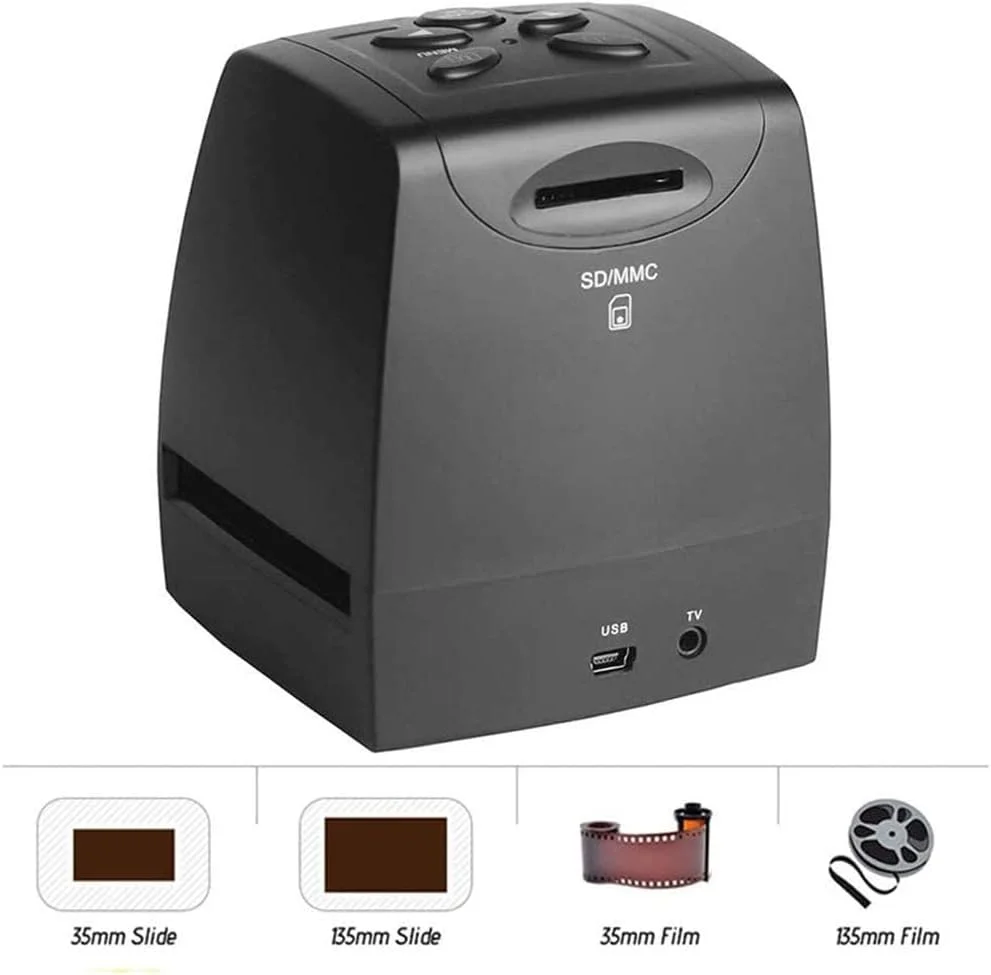 اسکنر فیلم 22 مگاپیکسلی، تبدیل فیلم های 126KPK/135/110/Super 8، اسلایدها، نگاتیوها به عکس های دیجیتال، حافظه داخلی 128 مگابایتی، صفحه نمایش 2.4 اینچی LCD