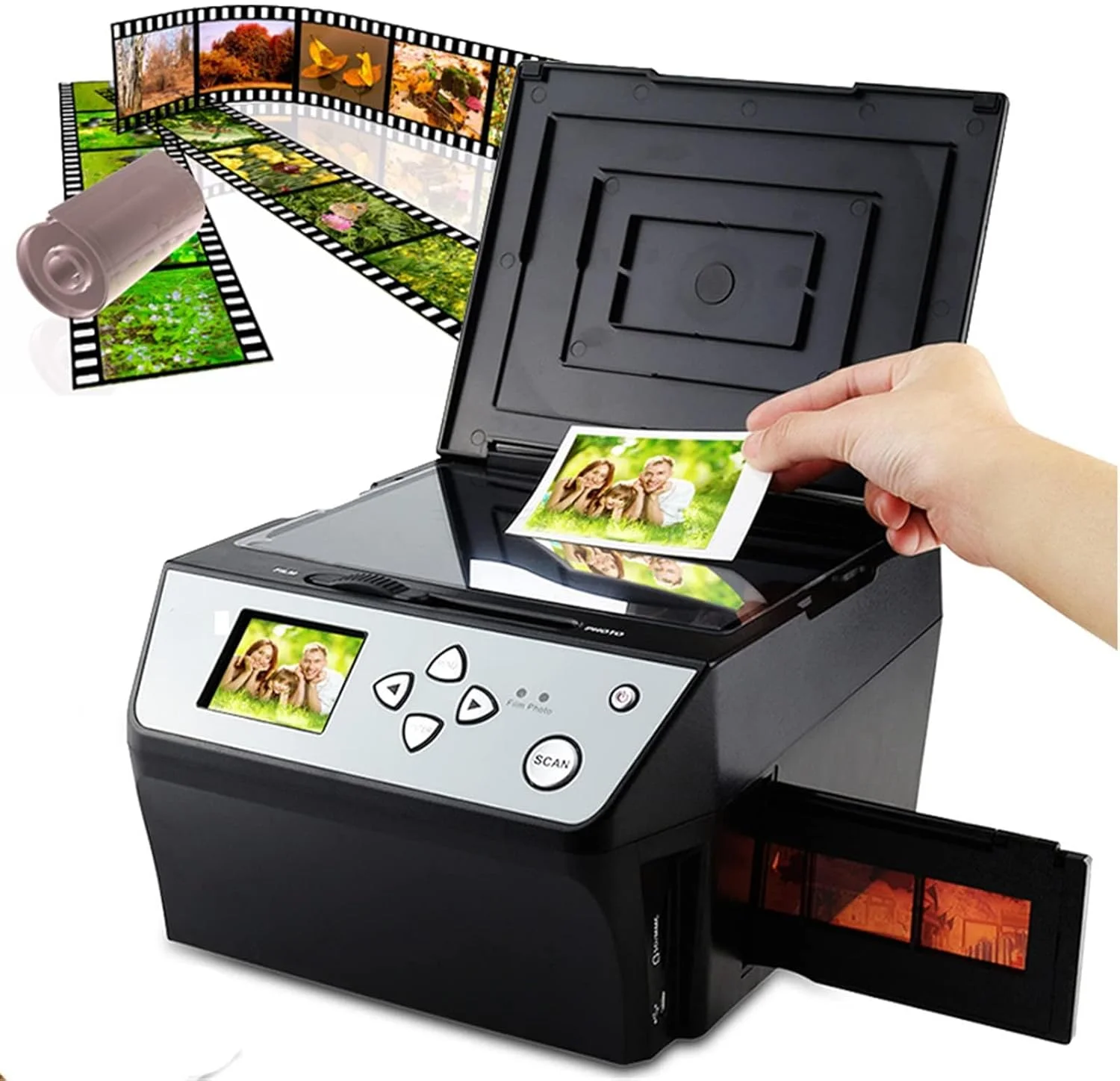 اسکنر فیلم، اسکنر فیلم HD 22 مگاپیکسلی، اسکنر عکس با صفحه نمایش LCD 2.4 اینچی برای تبدیل فیلم های 135، اسلایدهای 35 میلی متری، فیلم های 110، عکس ها، اسناد