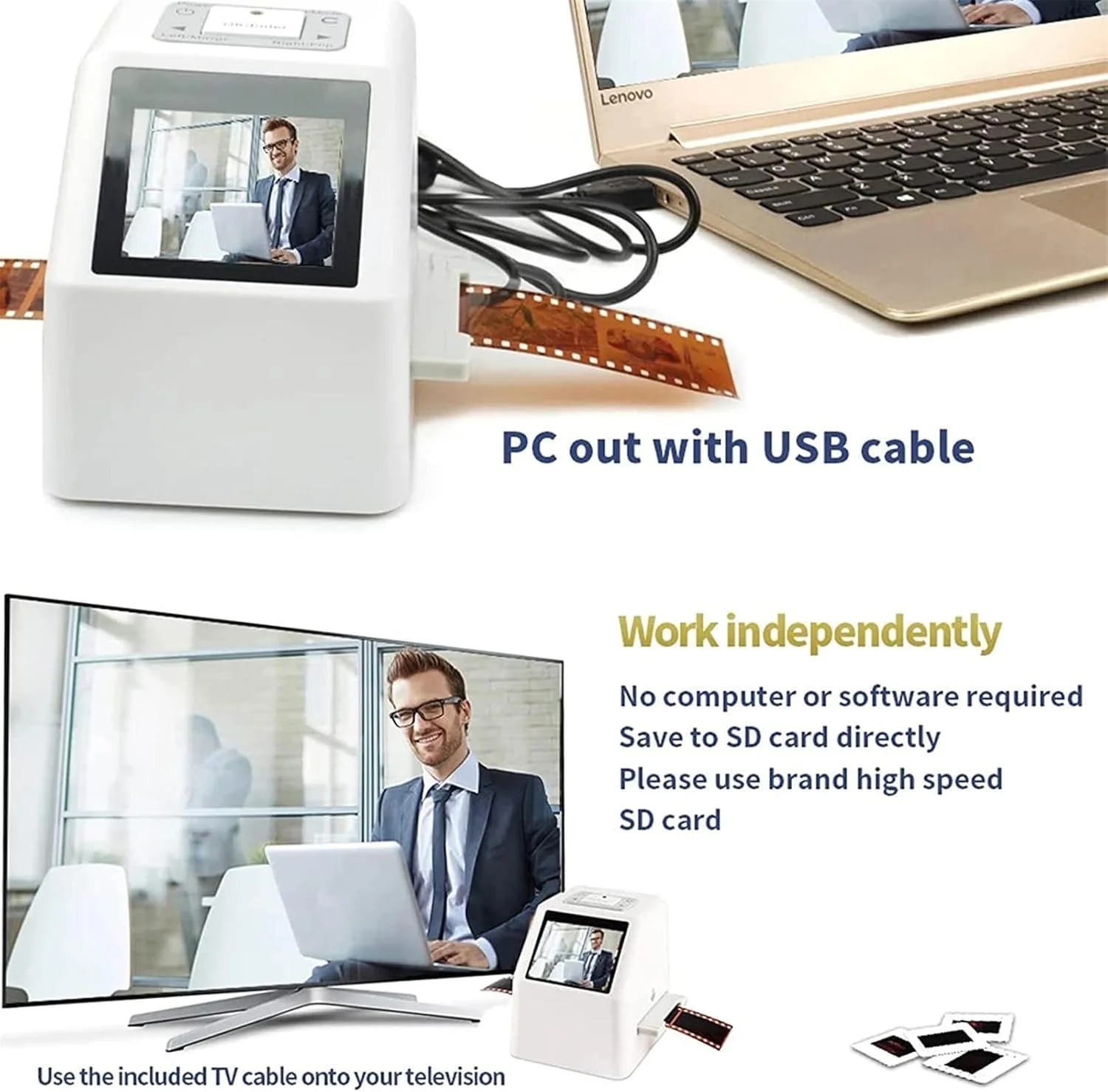 اسکنر اسلاید فیلم با نمایشگر LCD 2.4 اینچی، مبدل فیلم دیجیتال 22 مگاپیکسلی، تبدیل فیلمهای 35 میلیمتری، 126، 110، سوپر 8، اسلایدها و نگاتیوها به JPEG اسکنر اسلاید فیلم با نمایشگر LCD 2.4 اینچی، مبدل فیلم دیجیتال 22 مگاپیکسلی، تبدیل فیلمهای 35 میلیمتری، 126، 110، سوپر 8، اسلایدها و نگاتیوها به JPEG