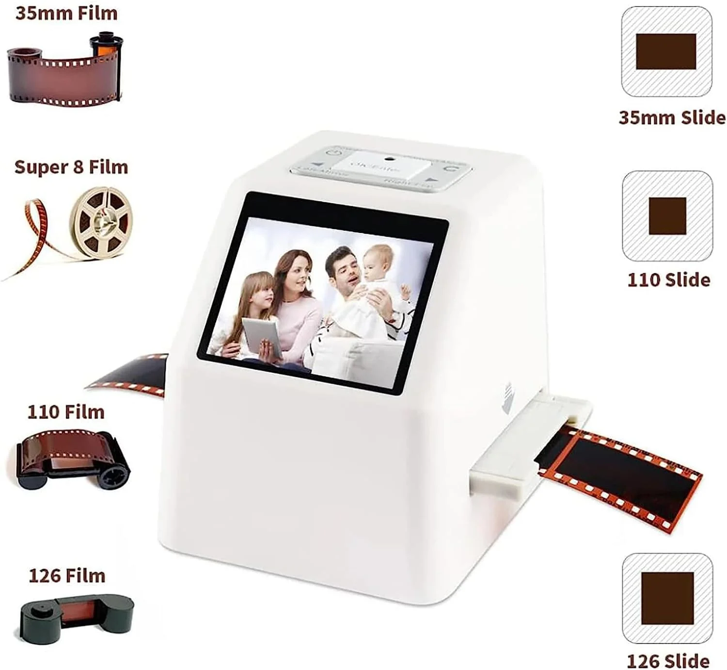 اسکنر فیلم، اسکنر اسلاید 22 مگاپیکسلی 35/135 میلی‌متری، دیجیتایزر فیلم 110/126KPK، صفحه نمایش LCD 2.4 اینچی، تبدیل اسلاید و نگاتیو به JPEG