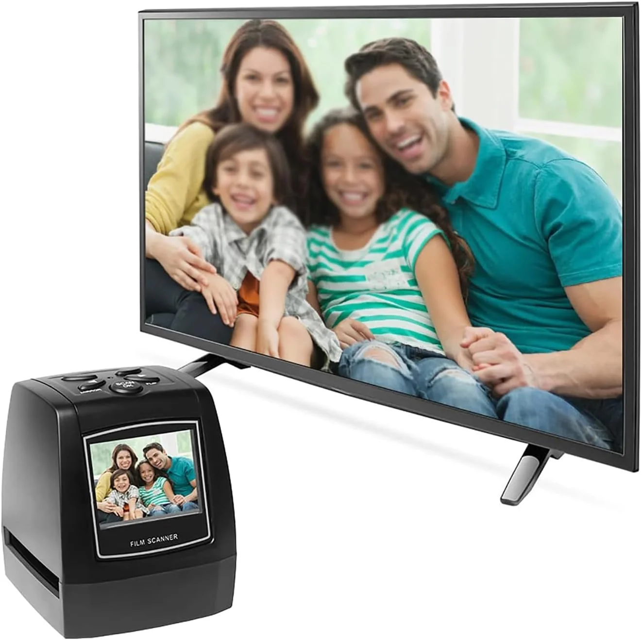 اسکنر فیلم و اسلاید، دارای کارت حافظه 32 گیگابایتی SD و صفحه نمایش LCD 2.36 اینچی، مبدل فیلم اسلاید 35 میلی متری/135 میلی متری، پشتیبانی از ویرایش و پخش