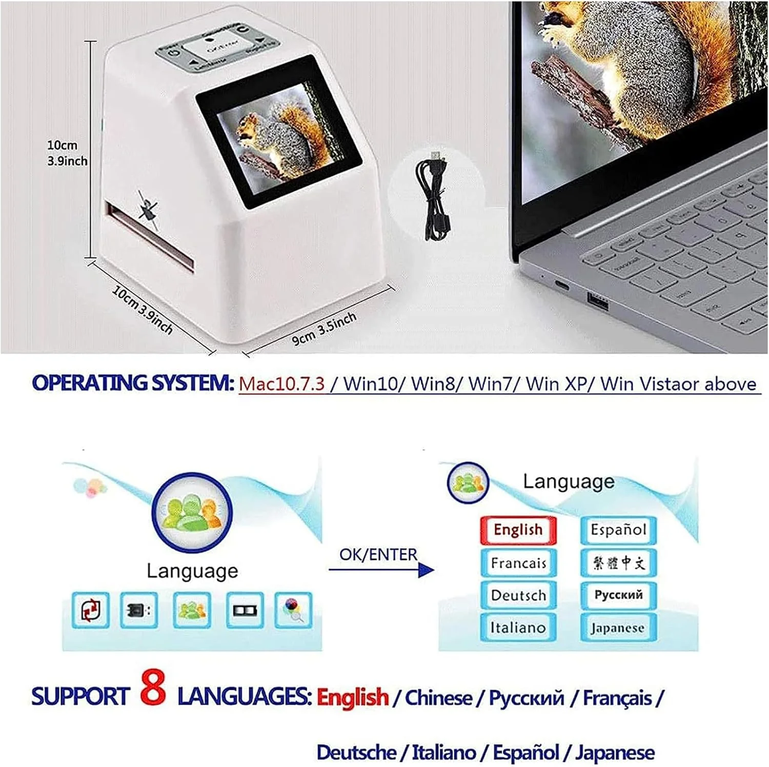 اسکنر فیلم و اسلاید، دارای حافظه کارت SD با ظرفیت 32 گیگابایت، صفحه نمایش LCD 2.36 اینچی، مبدل فیلم اسلاید 35 میلی متری/135 میلی متری، پشتیبانی از ویرایش و پخش اسکنر فیلم و اسلاید، دارای حافظه کارت SD با ظرفیت 32 گیگابایت، صفحه نمایش LCD 2.36 اینچی، مبدل فیلم اسلاید 35 میلی متری/135 میلی متری، پشتیبانی از ویرایش و پخش