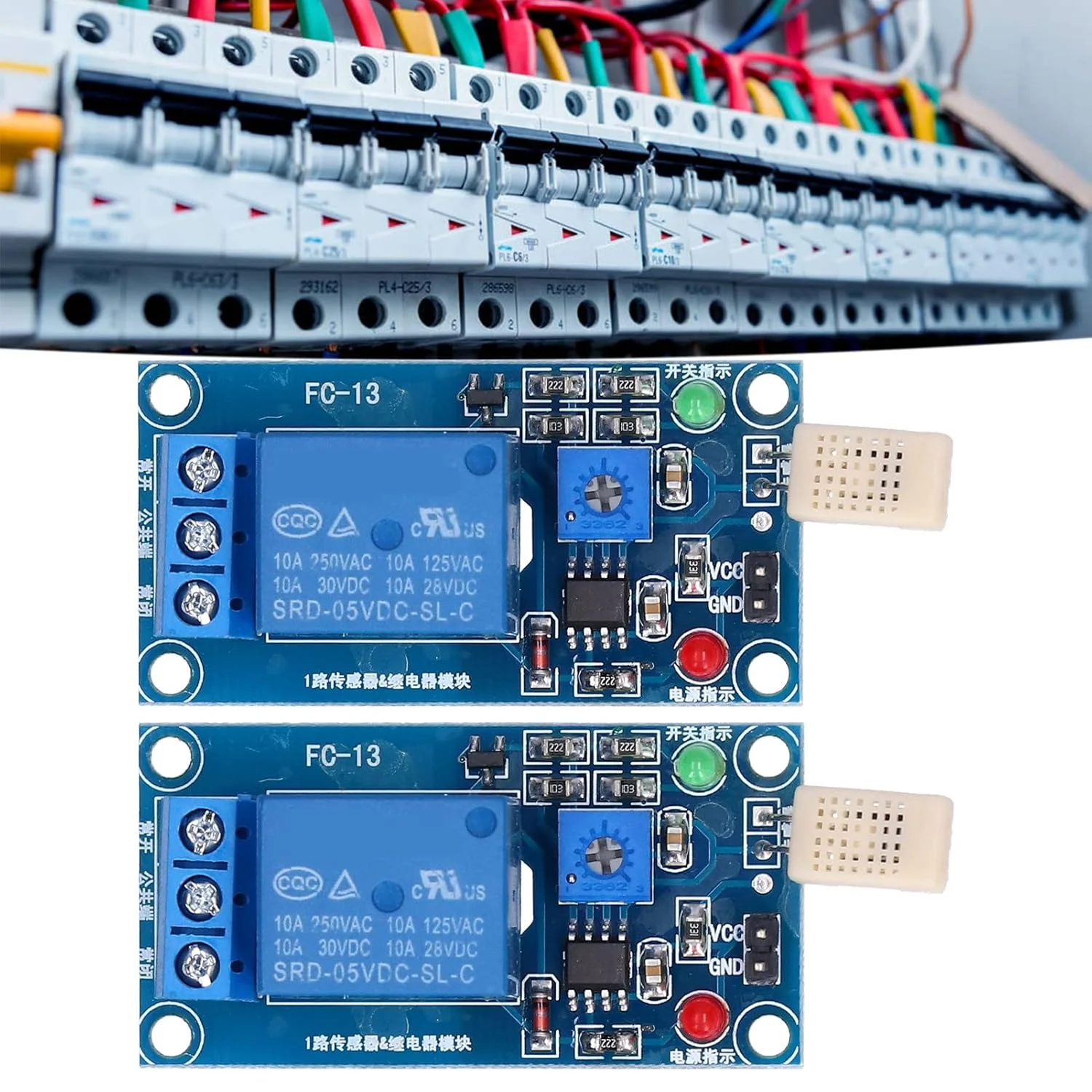 ماژول رله سنسور رطوبت Eujgoov با سنسور HR202، 5 ولت DC، PCB AC250V 10A برای کنترل توان، برد محرک، توسعه توزیع ماژول رله سنسور رطوبت Eujgoov با سنسور HR202، 5 ولت DC، PCB AC250V 10A برای کنترل توان، برد محرک، توسعه توزیع
