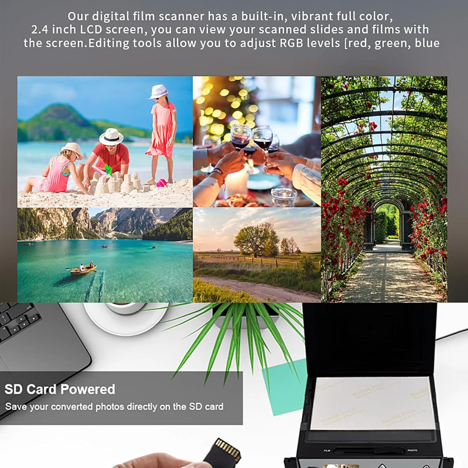 اسکنر فیلم ERICAT، مبدل نگاتیو اسلاید 22 مگاپیکسلی با صفحه نمایش LCD 2.4 اینچی، تبدیل فیلم عکس اسلاید/نگاتیو 135/35 میلی متری، کارت ویزیت به فایل های JPG، اسکن سریع و آسان، هدیه ای برای خانواده