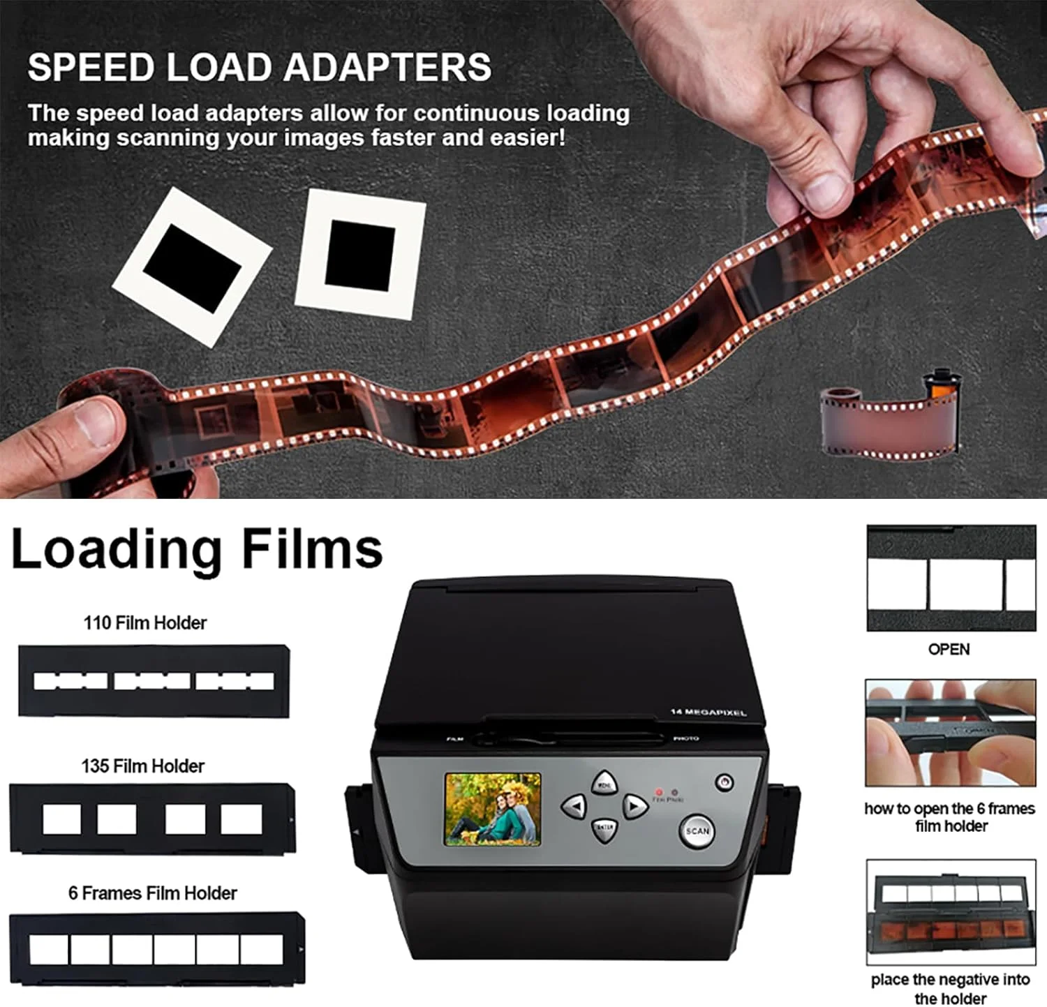 اسکنر فیلم ERICAT، مبدل نگاتیو اسلاید 22 مگاپیکسلی با صفحه نمایش LCD 2.4 اینچی، تبدیل فیلم عکس اسلاید/نگاتیو 135/35 میلی متری، کارت ویزیت به فایل های JPG، اسکن سریع و آسان، هدیه ای برای خانواده