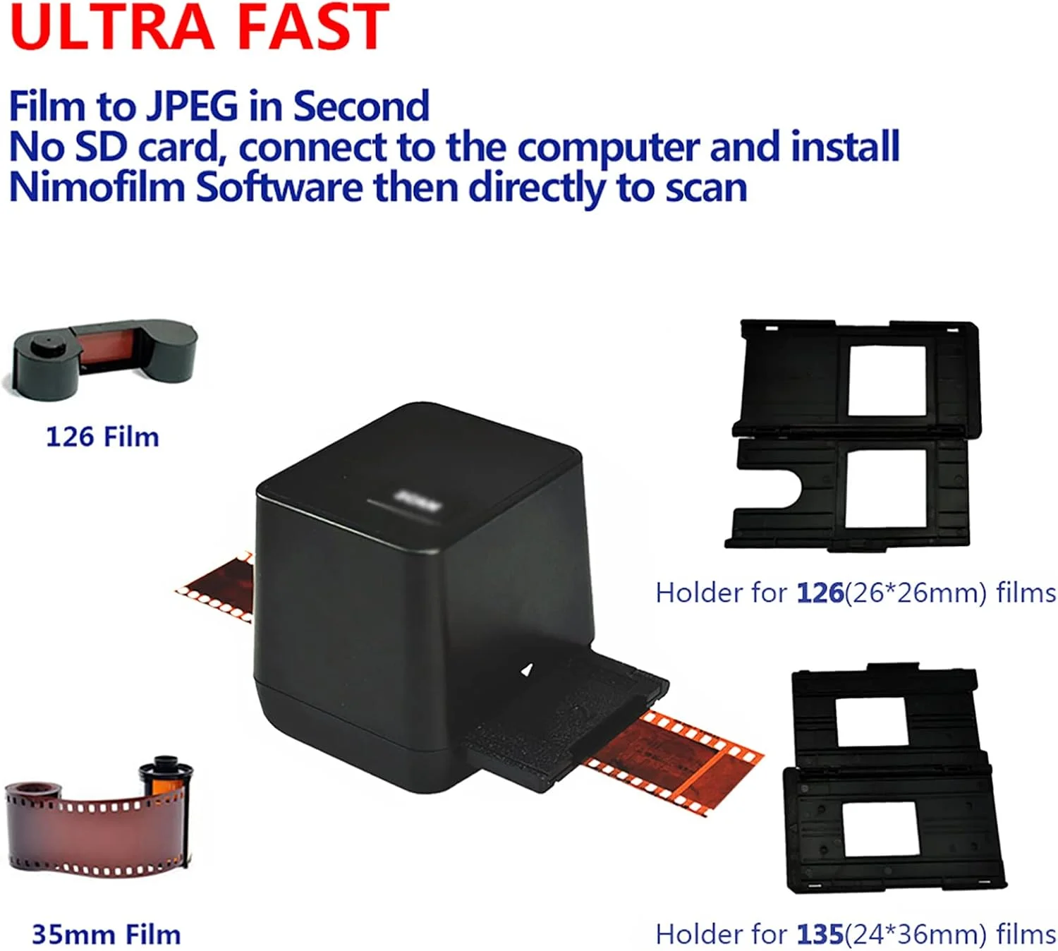 اسکنر فیلم و اسلاید دیجیتال، اسکنر نگاتیو دیجیتال 135 میلی‌متری 126، برای فیلم‌های اسلاید و نگاتیو مثبت به عکس‌های JPG دیجیتال HD