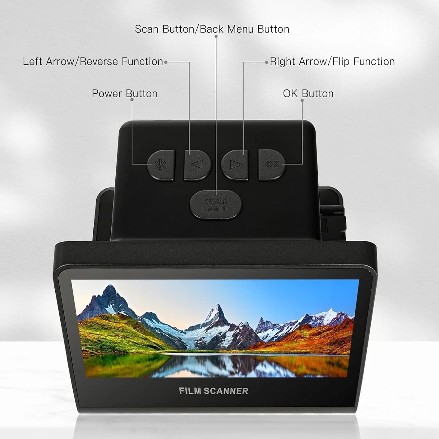 اسکنر فیلم دیجیتال، اسکنر فیلم و اسلاید با صفحه نمایش 5 اینچی LCD، تبدیل نگاتیوهای رنگی و سیاه و سفید 135/110/126 میلی‌متری و سوپر 8/اسلایدها به عکس‌های JPEG 22 مگاپیکسلی، حافظه داخلی