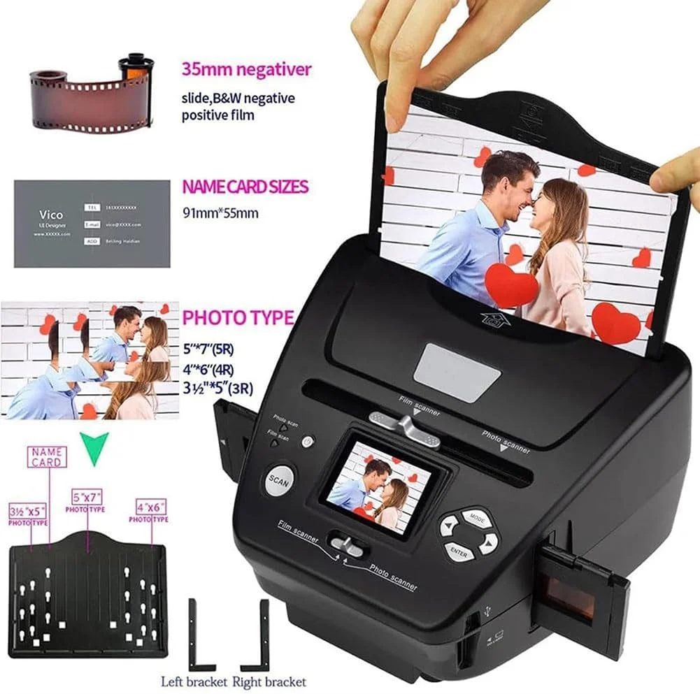 اسکنر اسلاید فیلم دیجیتال، اسکنر نگاتیو 8.1 مگاپیکسلی با رزولوشن بالا با صفحه نمایش LCD 2.4 اینچی، حافظه داخلی 128 مگابایتی، برای عکس های 3*5/4*6/5*7، اسلایدها و نگاتیوهای 135 میلی متری/35 میلی متری