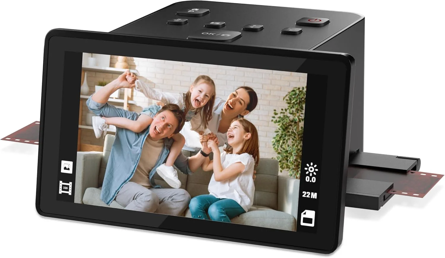 اسکنر فیلم و اسلاید دیجیتال با نمایشگر LCD بزرگ 5 اینچی، تبدیل نگاتیوهای رنگی و سیاه و سفید و اسلایدهای 35 میلی متری، 126 میلی متری و 110 میلی متری به تصاویر JPEG 22 مگاپیکسلی