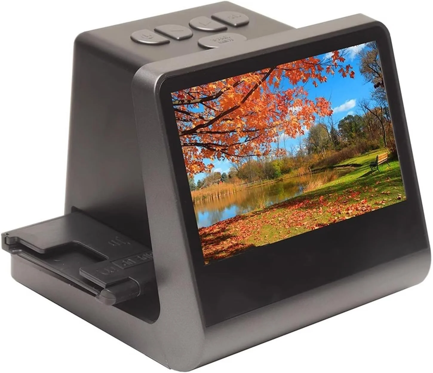 اسکنر فیلم دیجیتال، اسکنر اسلاید با صفحه نمایش بزرگ 5 اینچی LCD، نگاتیوهای سیاه و سفید قابل تبدیل و اسلایدهای 35 میلی متری، عکس JPEG با وضوح بالا 22 مگاپیکسل