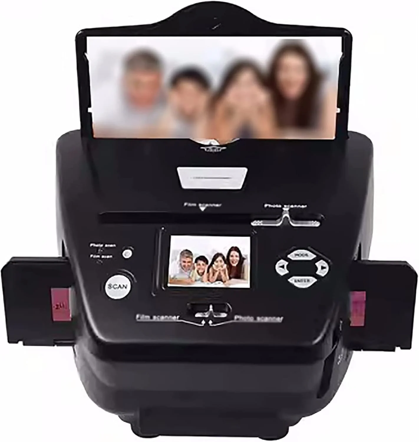 تبدیل کننده عکس دیجیتال، اسکنر فیلم و اسلاید دیجیتال، صفحه نمایش ال سی دی 2.4 اینچی، قابلیت گرفتن عکس در اندازه های 3 ½"x5'',4''x6'',5''x7''، اسلایدها و نگاتیوهای 35 میلی متری و کارت های شناسایی، سازگار با مک و کامپیوتر