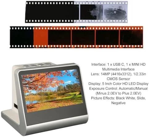 اسکنر اسلاید و نگاتیو، اسکنر فیلم دیجیتال با صفحه نمایش رنگی 5 اینچی HD، 14 مگاپیکسل 22 مگاپیکسل JPEG NTSC PAL USB C پورت مینی HD برای تبدیل اسلایدها و نگاتیوها به دیجیتال اسکنر اسلاید و نگاتیو، اسکنر فیلم دیجیتال با صفحه نمایش رنگی 5 اینچی HD، 14 مگاپیکسل 22 مگاپیکسل JPEG NTSC PAL USB C پورت مینی HD برای تبدیل اسلایدها و نگاتیوها به دیجیتال