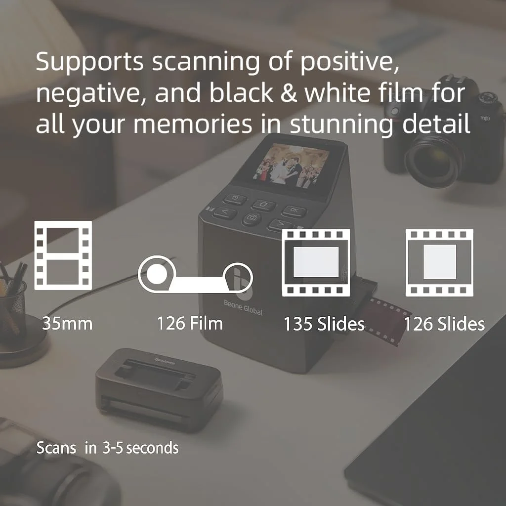 اسکنر فیلم و اسلاید BEONEGLOBAL ClearScan MINI 16MP، تبدیل فیلم 35mm/135/126 و اسلایدها به عکس های دیجیتال، اسکنر فیلم با کاربری آسان، صفحه نمایش LCD 2.31 اینچی اسکنر فیلم و اسلاید BEONEGLOBAL ClearScan MINI 16MP، تبدیل فیلم 35mm/135/126 و اسلایدها به عکس های دیجیتال، اسکنر فیلم با کاربری آسان، صفحه نمایش LCD 2.31 اینچی