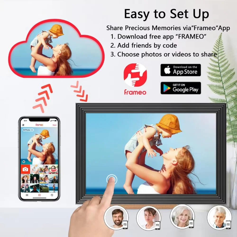 قاب عکس دیجیتال هوشمند 10.1 اینچی (26 سانتی متر) با وای فای، حافظه داخلی 16 گیگابایت، رم 2 گیگابایت، صفحه لمسی IPS با قابلیت ارتقا تا 32 گیگابایت، USB/SD/ریموت/عکس/فیلم/اشتراک گذاری عکس ها و فیلم ها از طریق برنامه Frameo WiFi قاب عکس دیجیتال هوشمند 10.1 اینچی (26 سانتی متر) با وای فای، حافظه داخلی 16 گیگابایت، رم 2 گیگابایت، صفحه لمسی IPS با قابلیت ارتقا تا 32 گیگابایت، USB/SD/ریموت/عکس/فیلم/اشتراک گذاری عکس ها و فیلم ها از طریق برنامه Frameo WiFi