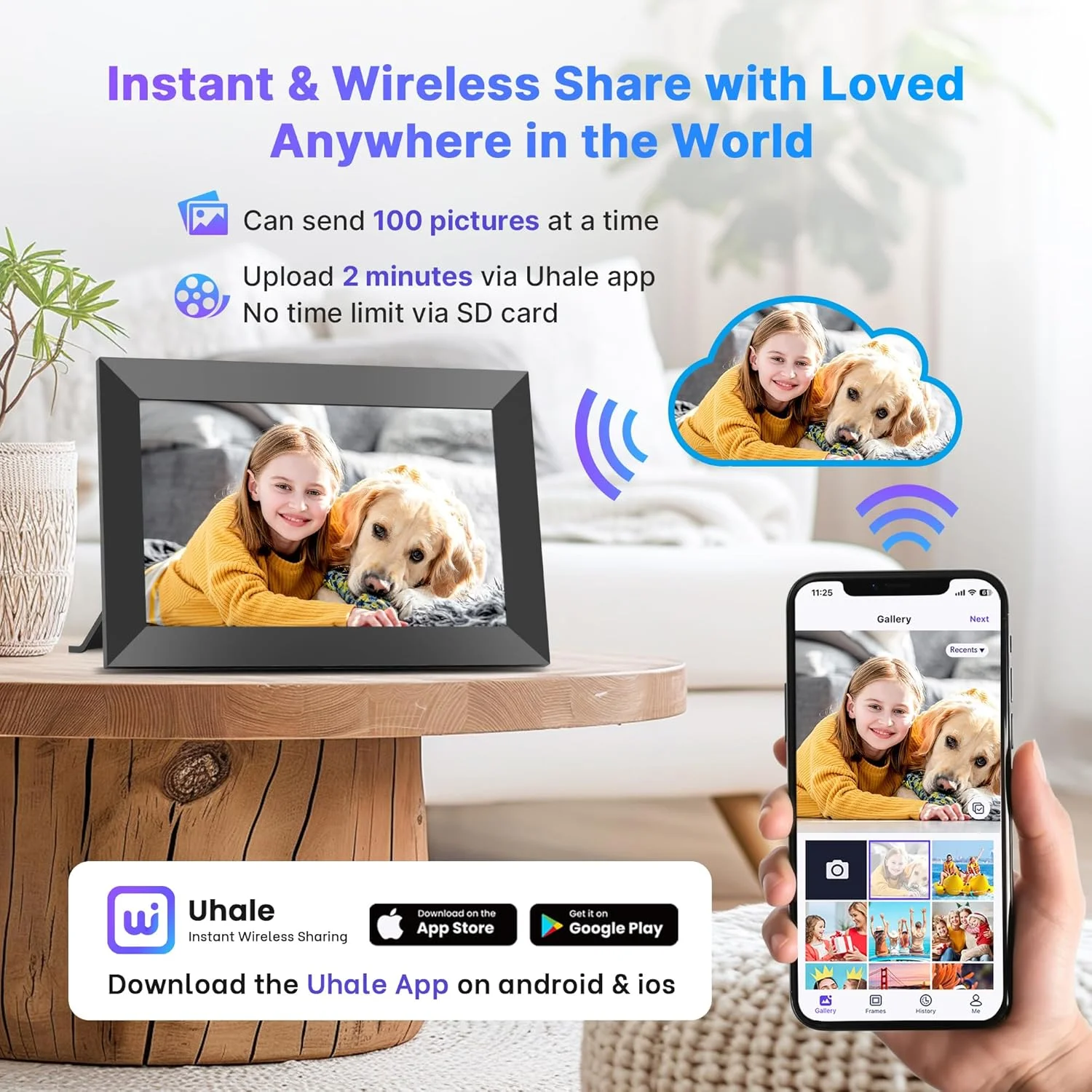 قاب عکس دیجیتال 10.1 اینچی MaxAngel با وایفای، حافظه 32 گیگابایتی، درگاه کارت SD، صفحه نمایش لمسی IPS رومیزی HD، چرخش خودکار، نمایش اسلاید، اشتراکگذاری ویدیوها و عکسها از راه دور از طریق برنامه Uhale قاب عکس دیجیتال 10.1 اینچی MaxAngel با وایفای، حافظه 32 گیگابایتی، درگاه کارت SD، صفحه نمایش لمسی IPS رومیزی HD، چرخش خودکار، نمایش اسلاید، اشتراکگذاری ویدیوها و عکسها از راه دور از طریق برنامه Uhale