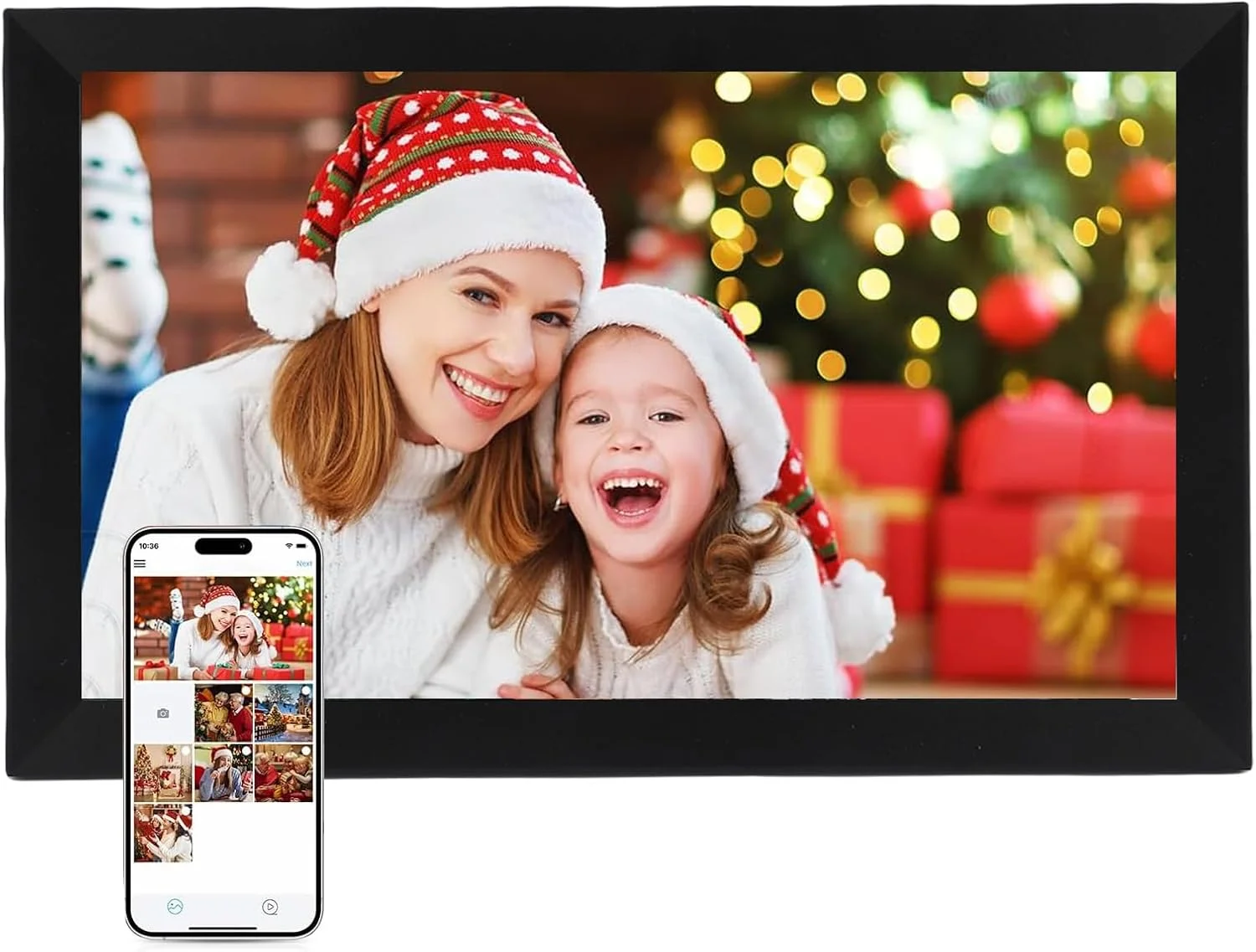 قاب عکس دیجیتال وای فای 15.6 اینچی، 32 گیگابایت، صفحه لمسی چرخش خودکار FHD 1920 * 1080، قابل نصب روی میز و دیوار، اشتراک گذاری هوشمند عکس و فیلم (دوشاخه UK)