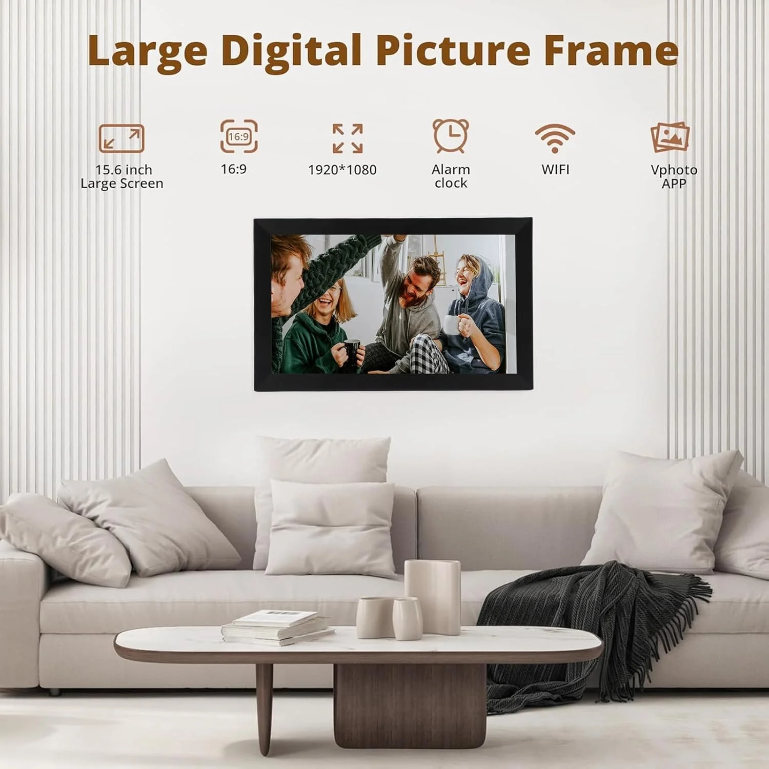 قاب عکس دیجیتال وای فای 15.6 اینچی، 32 گیگابایت، صفحه لمسی چرخش خودکار FHD 1920 * 1080، قابل نصب روی میز و دیوار، اشتراک گذاری هوشمند عکس و فیلم (دوشاخه UK) قاب عکس دیجیتال وای فای 15.6 اینچی، 32 گیگابایت، صفحه لمسی چرخش خودکار FHD 1920 * 1080، قابل نصب روی میز و دیوار، اشتراک گذاری هوشمند عکس و فیلم (دوشاخه UK)