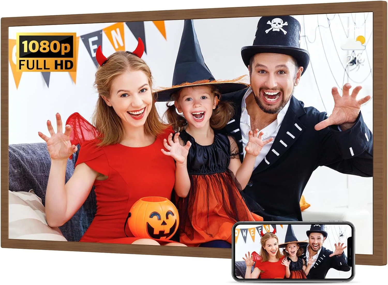قاب عکس دیجیتال بزرگ 32 اینچی وای فای - قاب دیجیتال FHD IPS، کنترل از راه دور، چرخش خودکار، بارگذاری عکس و فیلم از تلفن از طریق برنامه ایمیل، فضای ذخیره سازی ابری رایگان، طرح چوب تیره، هدیه برای مادر