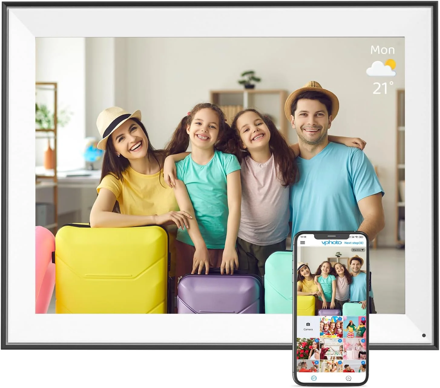 قاب عکس دیجیتال بزرگ 16.2 اینچی - قاب عکس دیجیتال 32 گیگابایتی با وای فای دوگانه، بدون صفحه لمسی، نمایش اسلاید، بارگذاری عکس و فیلم از تلفن از طریق برنامه ایمیل، فضای ذخیره سازی ابری رایگان، هدیه برای مادر و پدر
