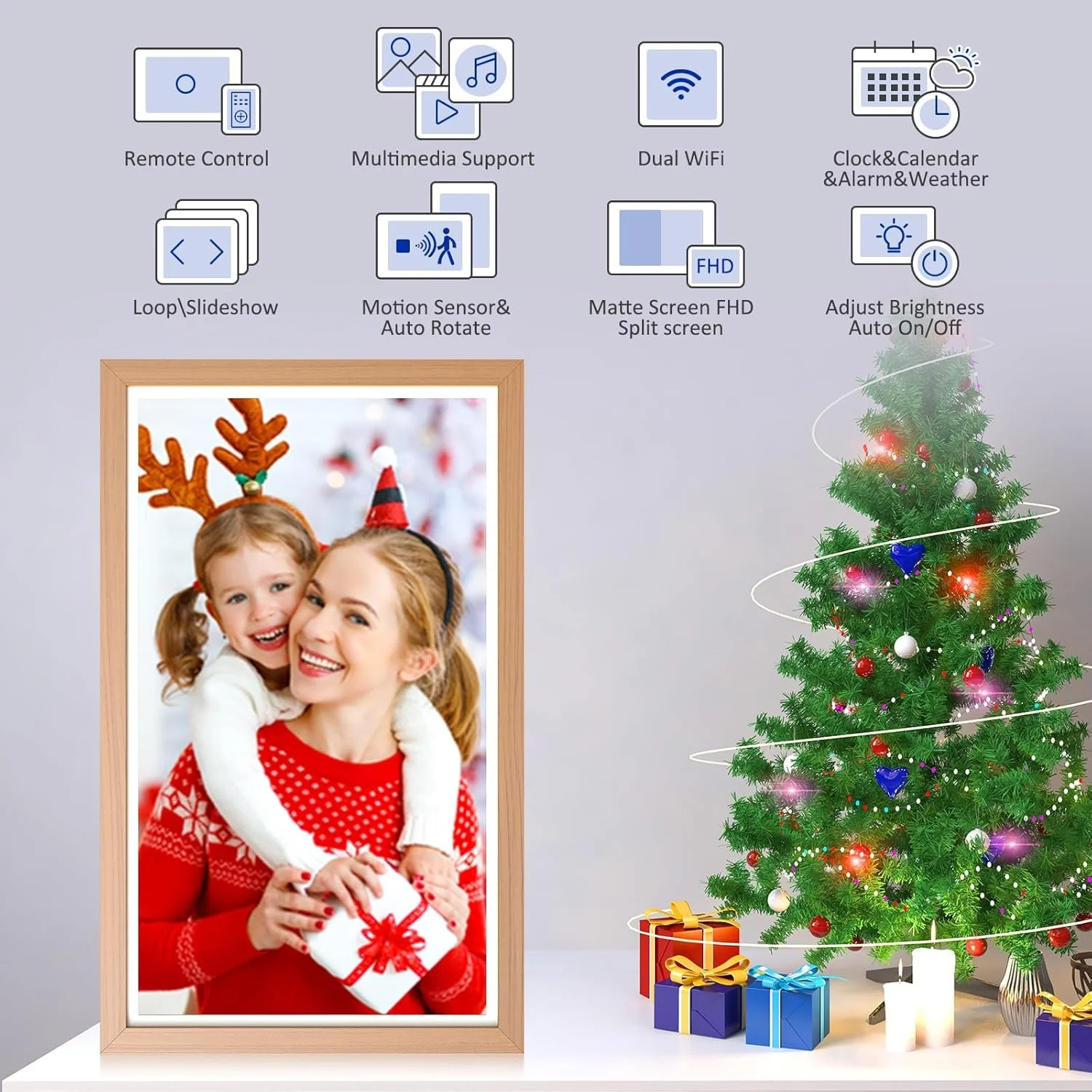 قاب عکس دیجیتال بزرگ هوشمند - صفحه نمایش 21.5 اینچی IPS با کیفیت 1920x1080، همگام سازی صفحه نمایش تلفن، انعکاس صفحه نمایش تلفن شما در قاب برنامه، ارسال عکس از طریق برنامه، هدیه برای خانواده (طرح چوب) قاب عکس دیجیتال بزرگ هوشمند - صفحه نمایش 21.5 اینچی IPS با کیفیت 1920x1080، همگام سازی صفحه نمایش تلفن، انعکاس صفحه نمایش تلفن شما در قاب برنامه، ارسال عکس از طریق برنامه، هدیه برای خانواده (طرح چوب)
