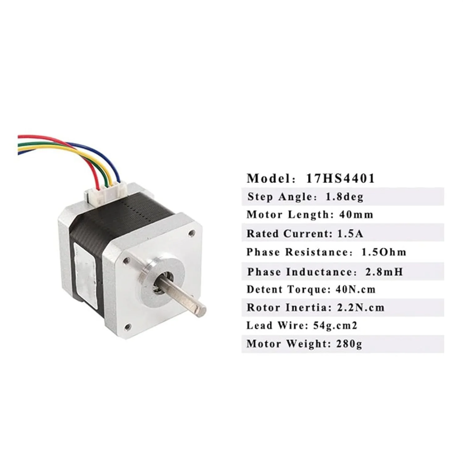 موتور پله ای 42x42x40 میلی متر، 2 فاز، 4 سیم، 12 ولت، 1.5 آمپر، 40N.cm Nema 17، موتور پله ای 1.8 درجه 17HS4401 برای دستگاه چاپگر سه بعدی