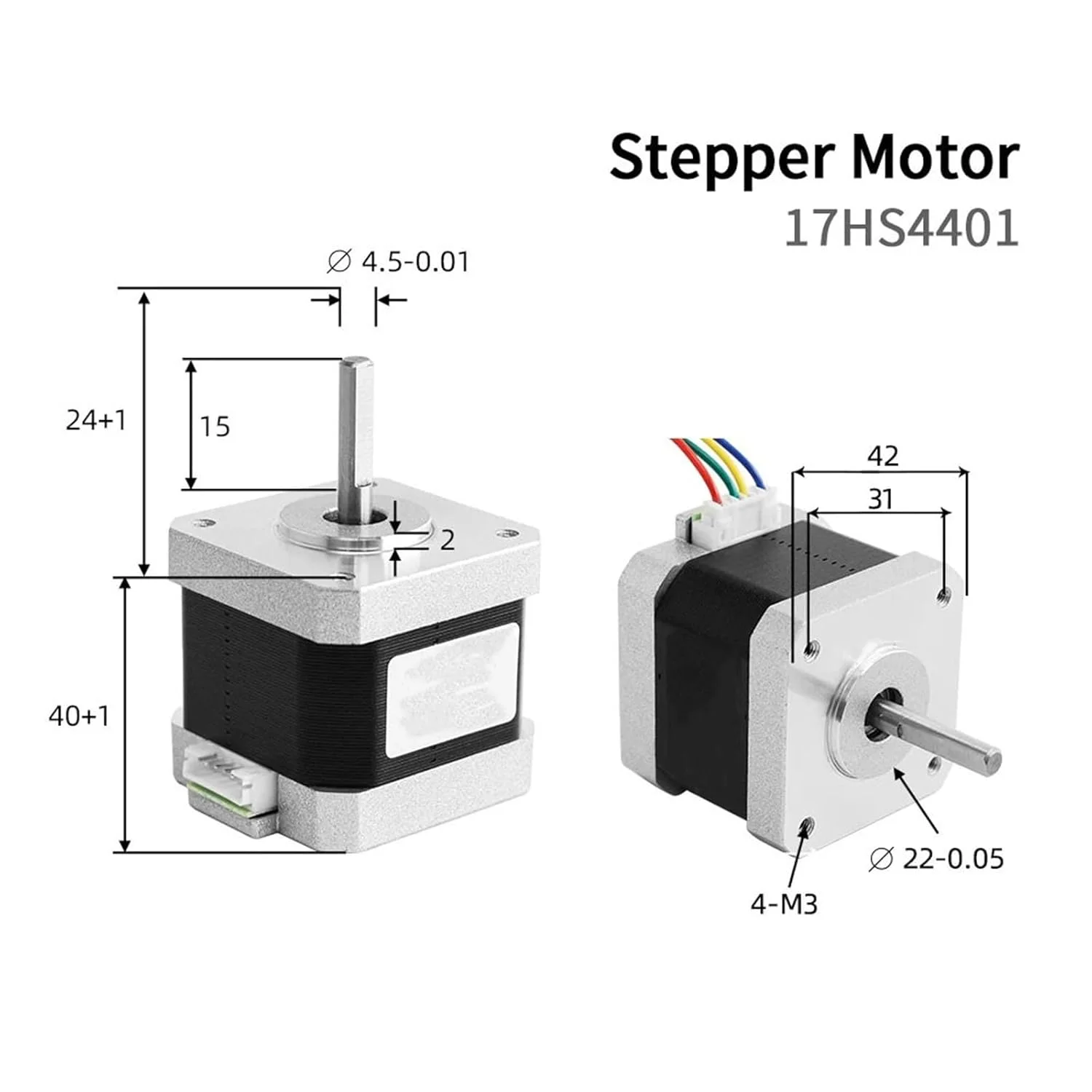 موتور پله ای 42x42x40 میلی متر، 2 فاز، 4 سیم، 12 ولت، 1.5 آمپر، 40N.cm Nema 17، موتور پله ای 1.8 درجه 17HS4401 برای دستگاه چاپگر سه بعدی
