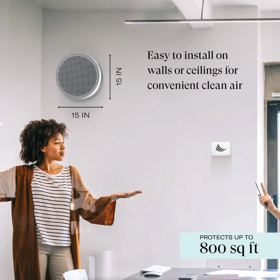 دستگاه تصفیه هوا دیواری و سقفی EnviroKlenz به همراه نمایشگر کیفیت هوا | دارای فیلتر HEPA H13 با گرید پزشکی + تکنولوژی ثبت شده | پوشش 75 متر مربع | SMART Mount™ با نمایشگر SMARTView AQI و (1) سنسور هوشمند IAQ