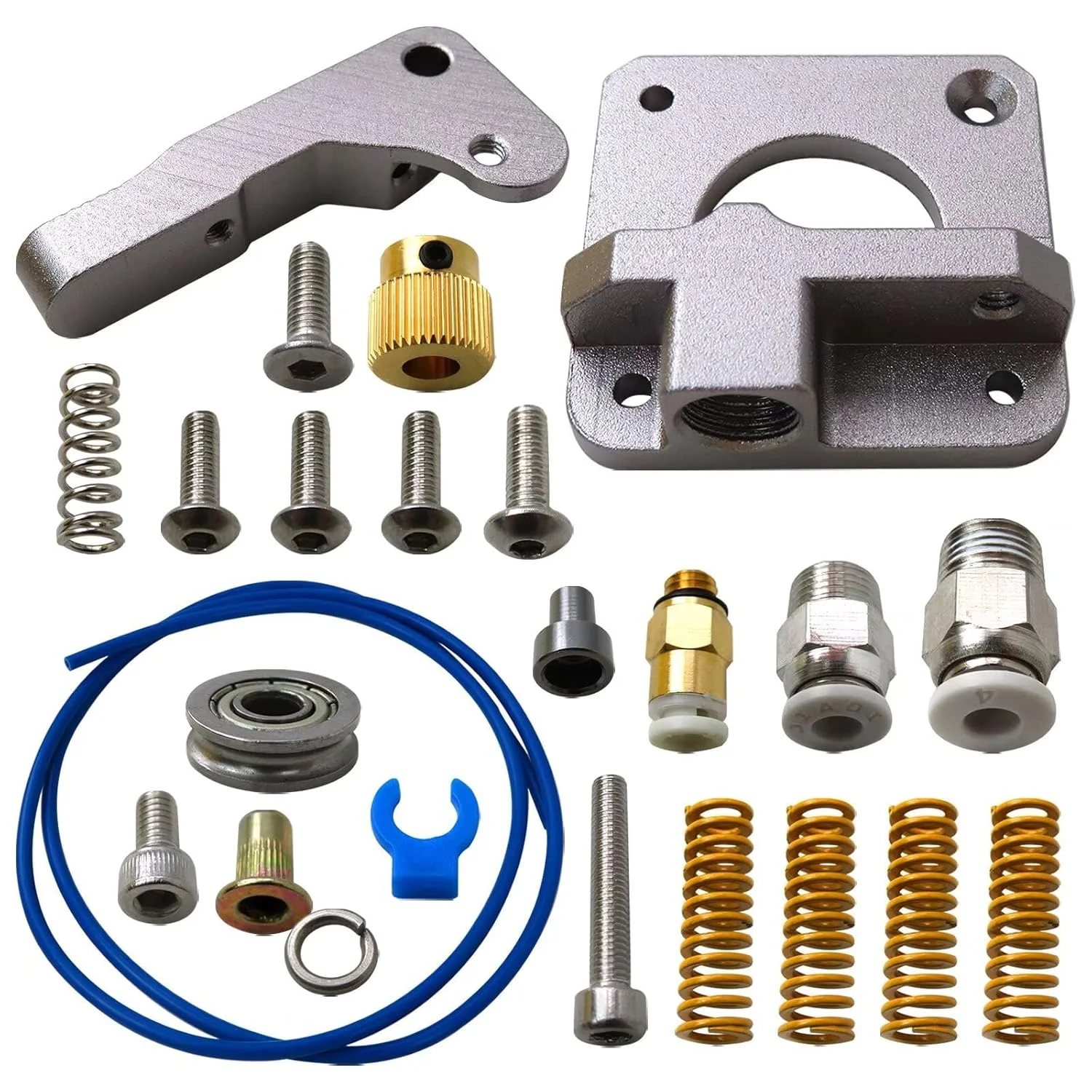 کیت لوازم جانبی پرینتر سه بعدی شامل لوله PTFE کاپریکورن Bowden 1.75mm، اکسترودر تمام فلزی، کوپلرهای پنوماتیک، فنر بستر برای پرینتر سه بعدی Creality Ender 3/Ender 3 V2/ Ender 3 Pro