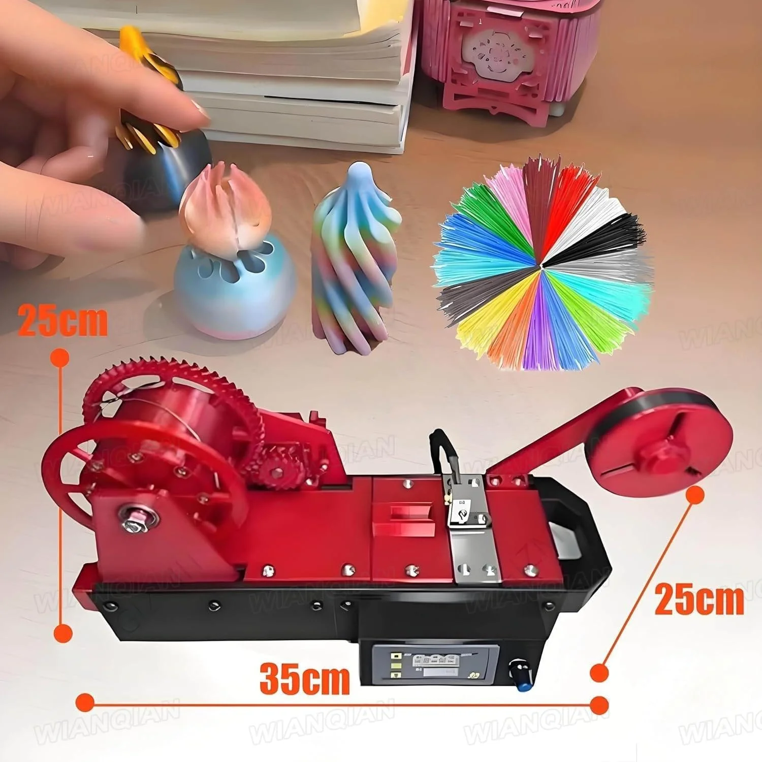 اکسترودر چاپگر سه بعدی رومیزی، دستگاه اکسترودر فیلامنت رومیزی، دستگاه تبدیل بطری PET بازیافتی به فیلامنت، تحمل خطای ±0.05mm، نازل برنجی با گرمایش سریع، مناسب برای کلاس درس، خانه، فضای سازندگان - قرمز
