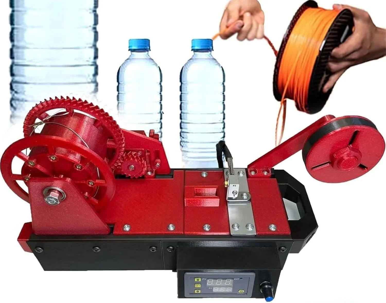 دستگاه تولید فیلامنت پرینتر سه بعدی، اکسترودر رومیزی پرینتر سه بعدی، دستگاه تولید فیلامنت رومیزی، هیت سینک، طراحی یکپارچه، مناسب برای خانواده ها، علاقه مندان به DIY (قرمز)