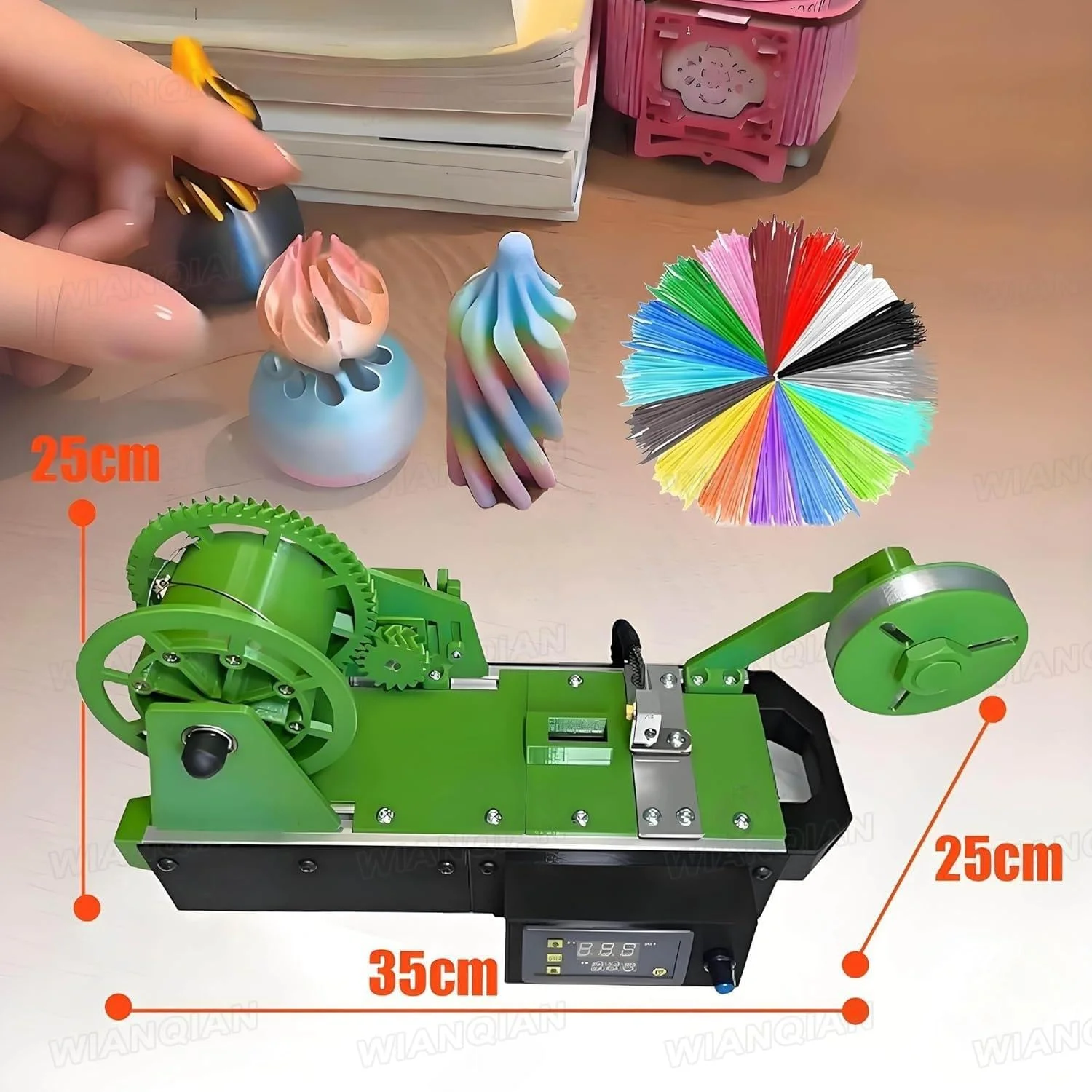 دستگاه تولید رشته پرینتر سه بعدی، دستگاه اکسترودر پرینتر سه بعدی رومیزی، طراحی بی صدا، قطر خروجی 1.75 میلی متر، مناسب برای خانواده ها و سازندگان DIY (سبز)