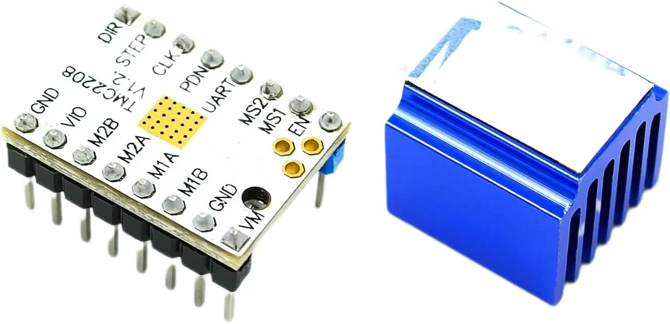 ماژول درایور موتور پله ای TMC2208 V1.2 پرینتر سه بعدی به همراه هیت سینک و پیچ گوشتی برای کنترلر پرینتر سه بعدی