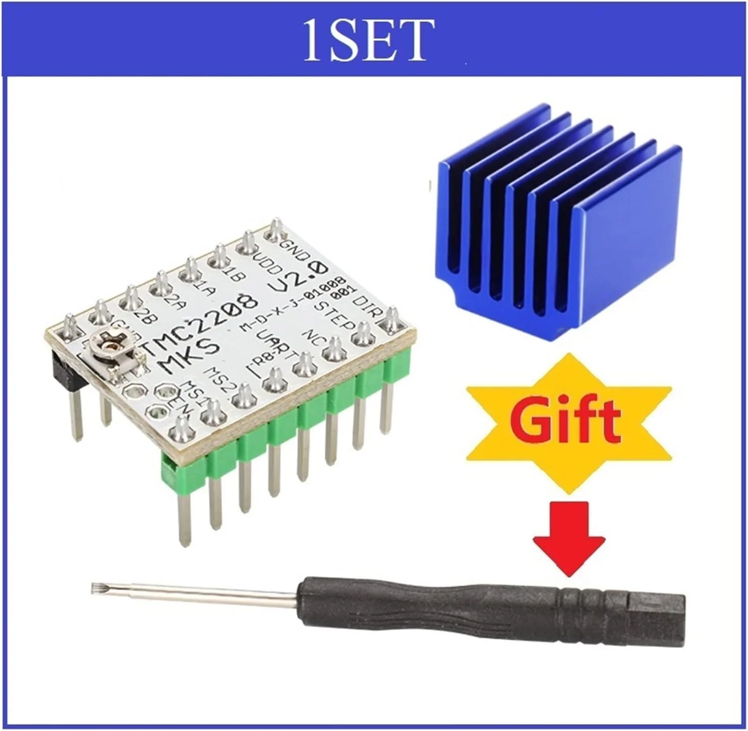 ماژول درایور موتور پله ای LANGshaw مدل TMC2208 V2.0 به همراه هیت سینک 2.0A UART فوق العاده بی صدا سازگار با مادربرد پرینتر سه بعدی (رنگ: هیت سینک درایور هدیه، سایز: 3 عدد)